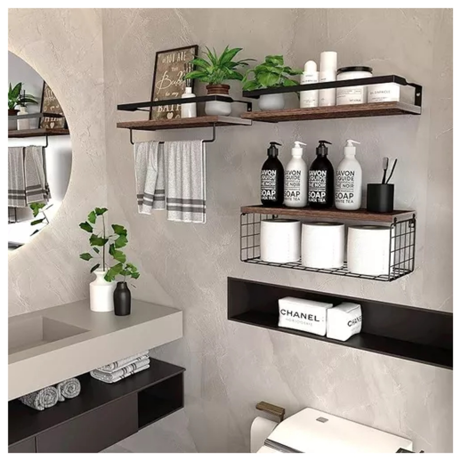 Repisas Flotantes Estantes De Madera Para Dormitorio Baño