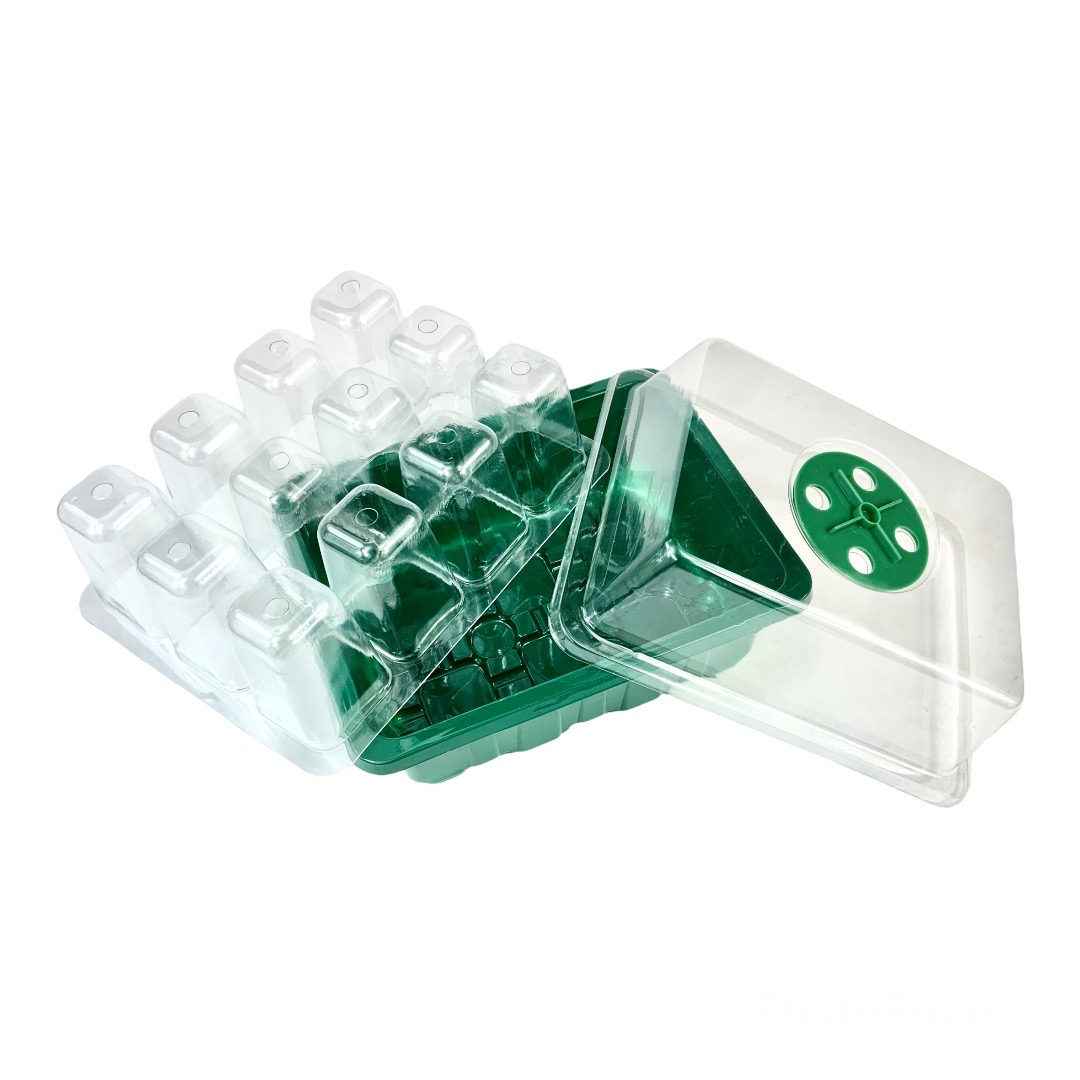 3pz, Germinador, Mini Invernadero, 12 Cavidades con Domo, Color Verde