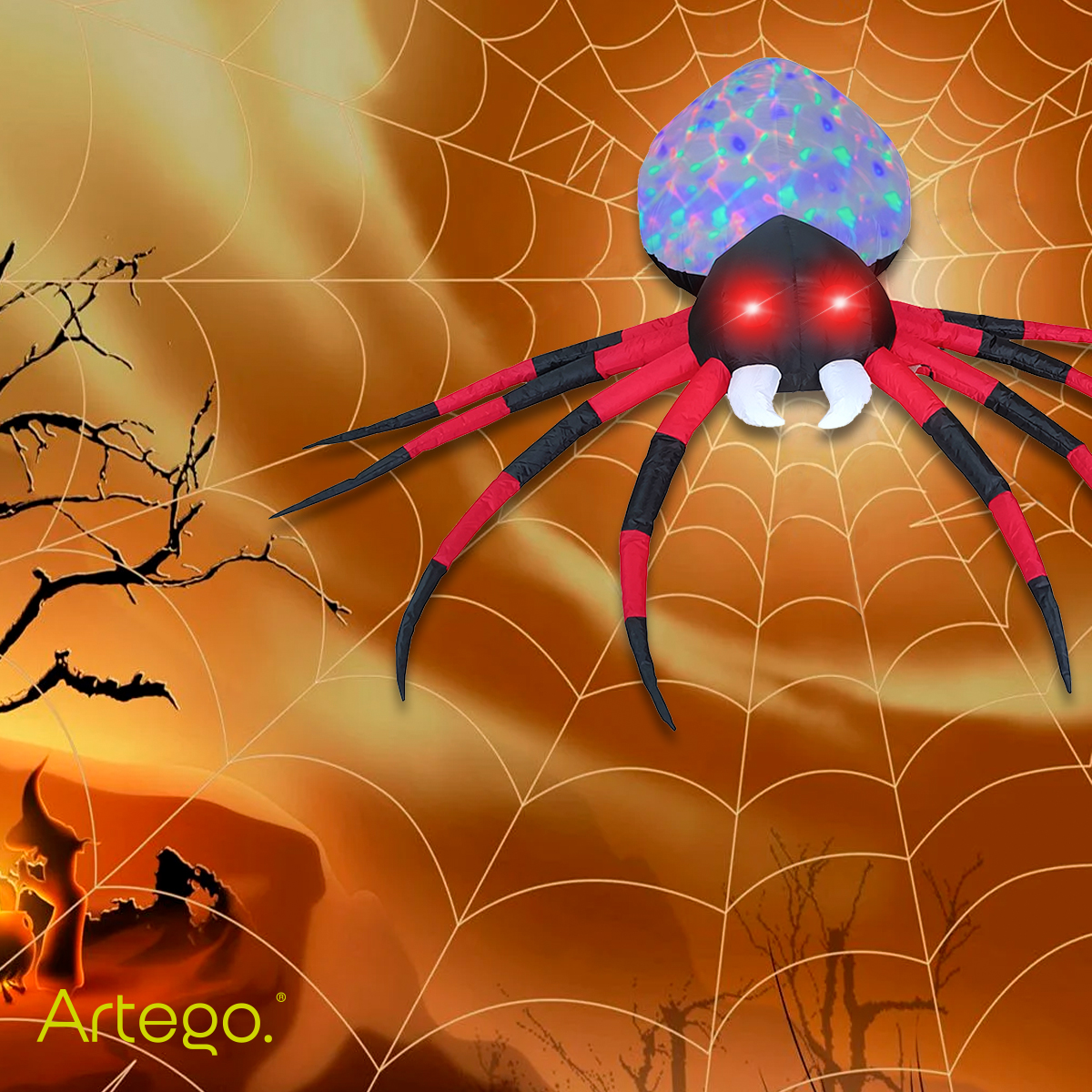 Inflable Halloween araña spider Roja ojos led + multiled - 2.2m