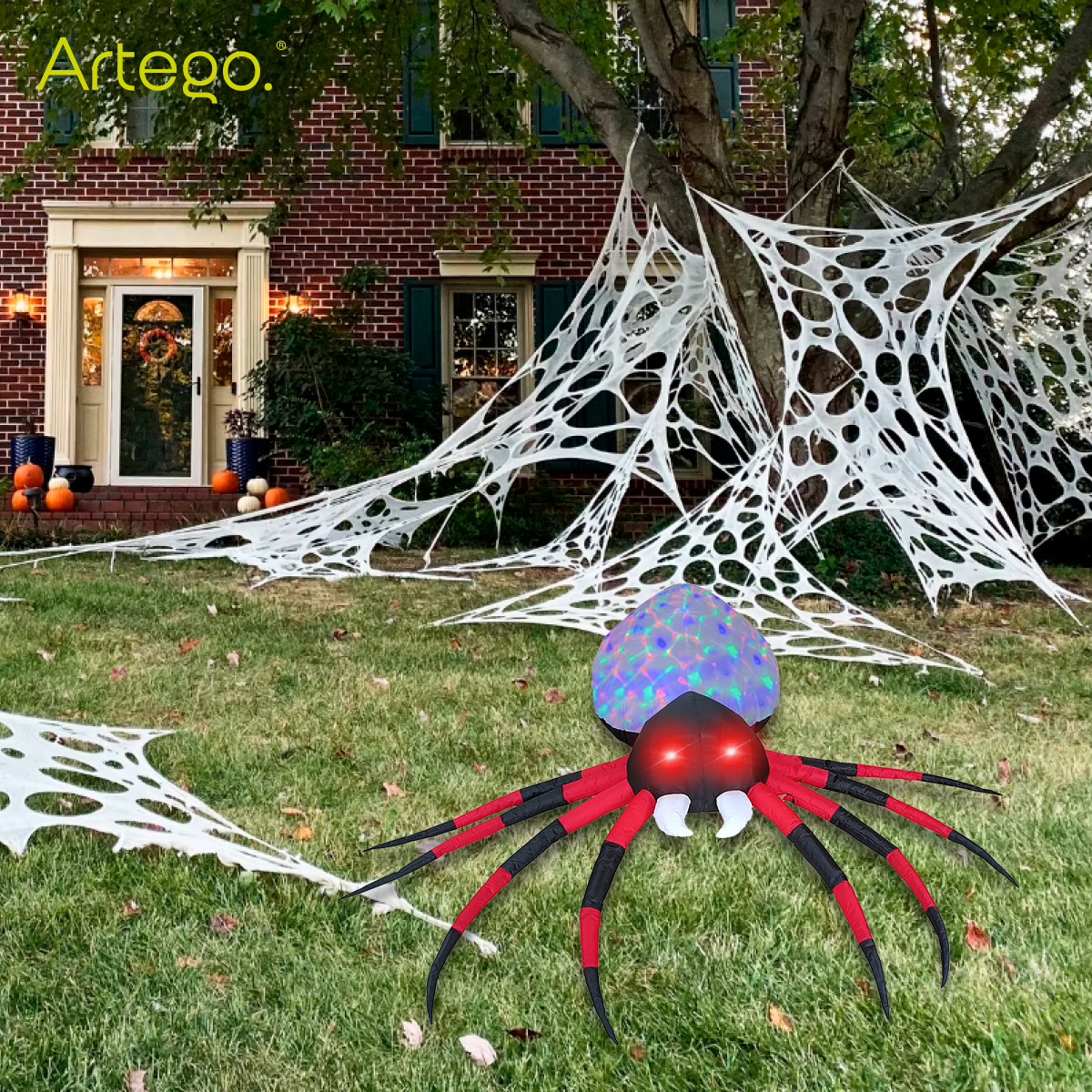 Inflable Halloween araña spider Roja ojos led + multiled - 2.2m
