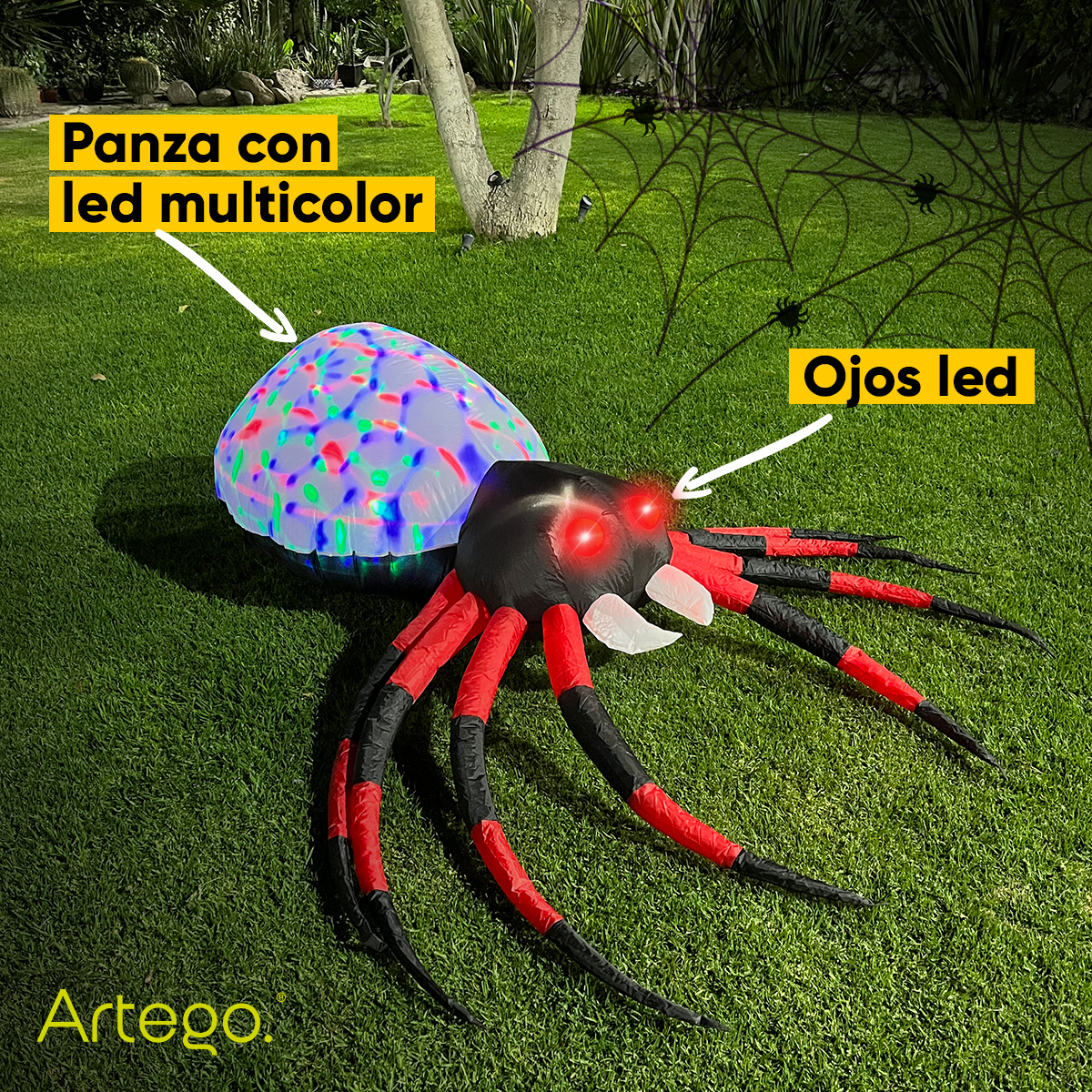 Inflable Halloween araña spider Roja ojos led + multiled - 2.2m