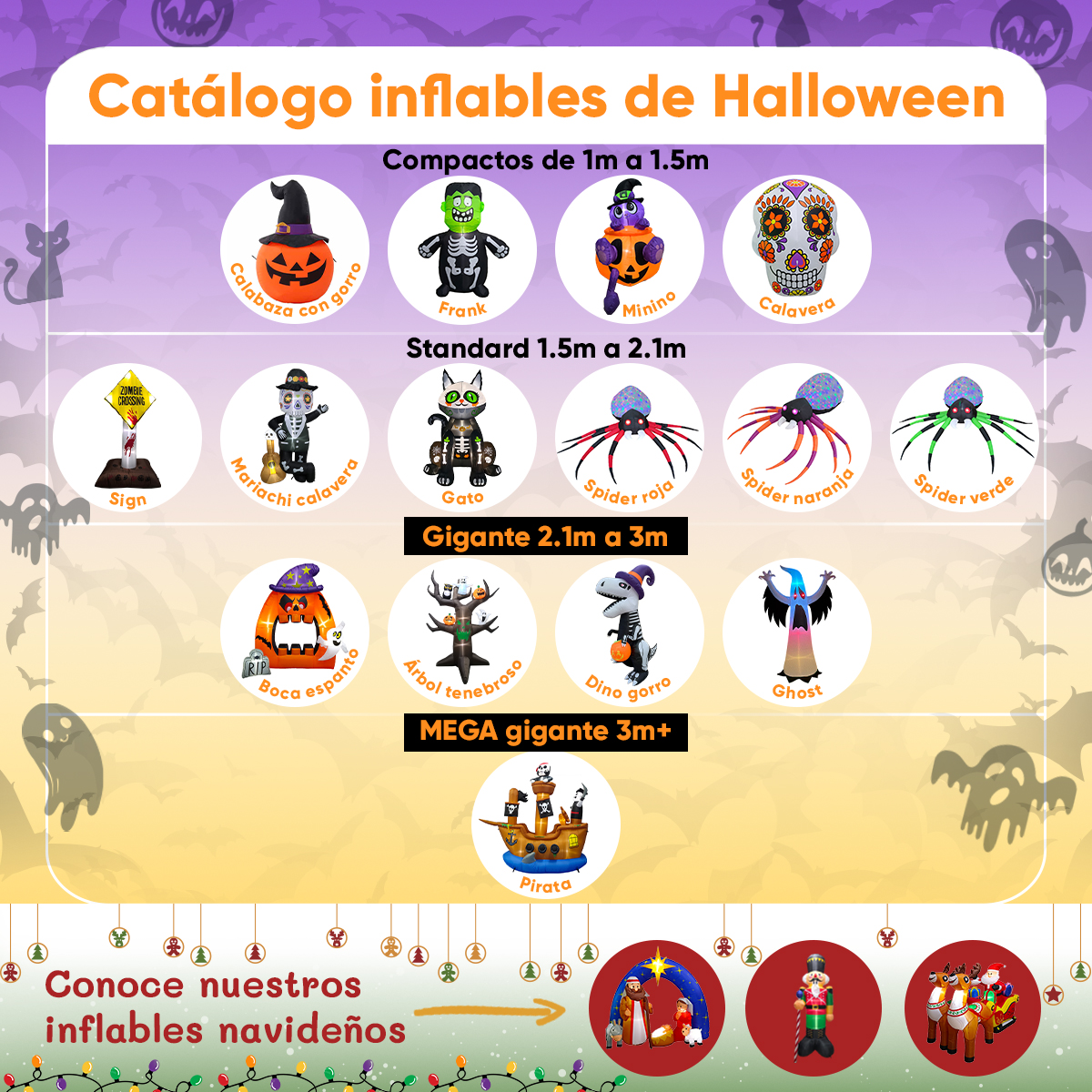 Inflable Halloween araña spider Roja ojos led + multiled - 2.2m