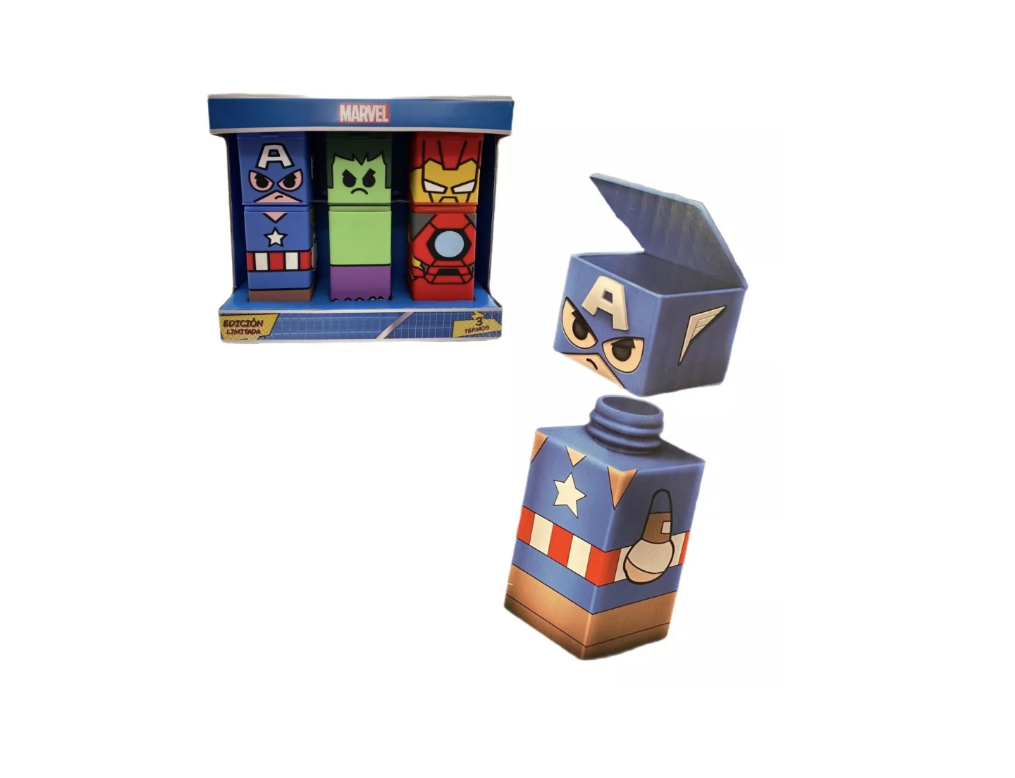 Termos pack Iron man Capitan america y Hulk