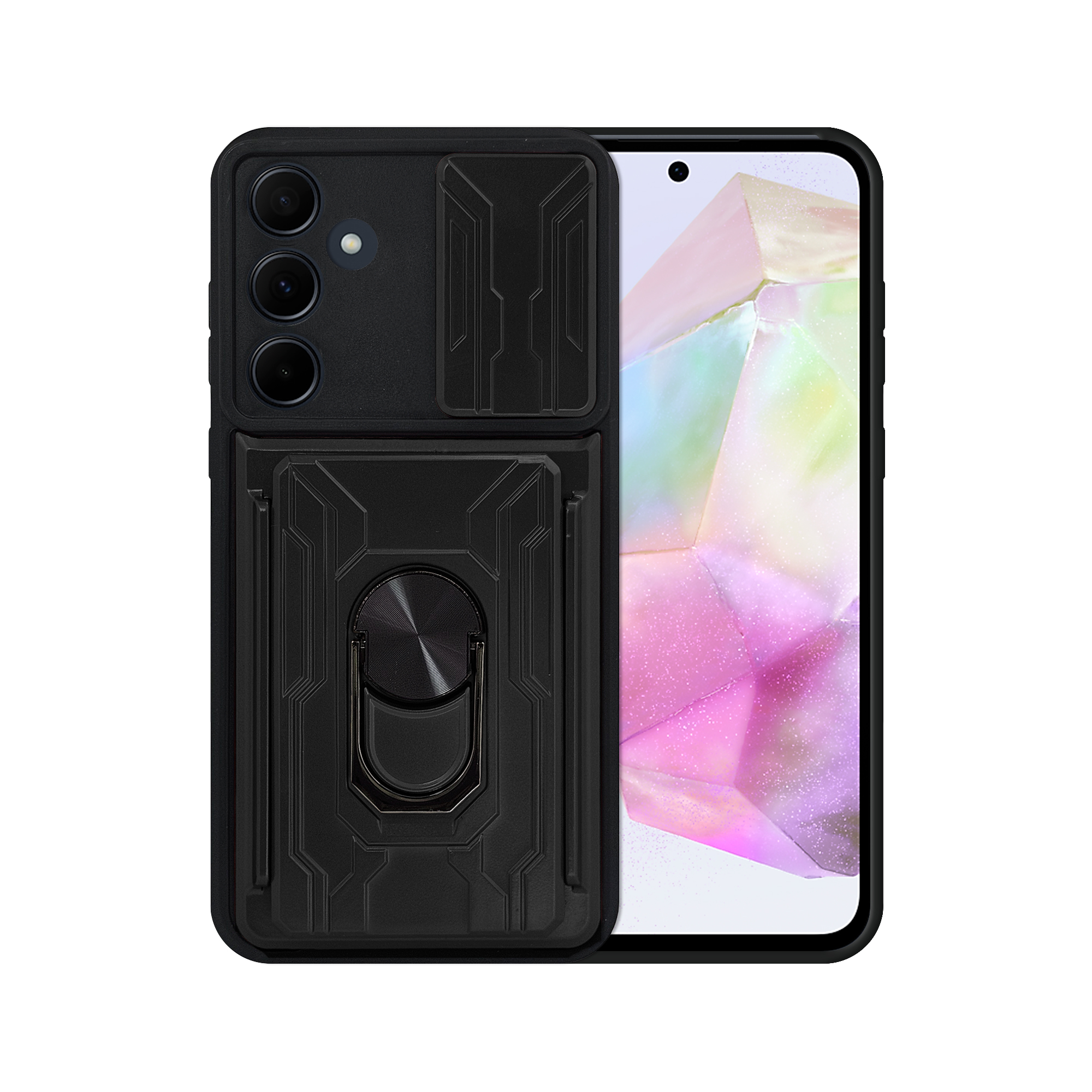 Funda Anillo y Tarjetero Card Slot Para Samsung A35 5g Negro