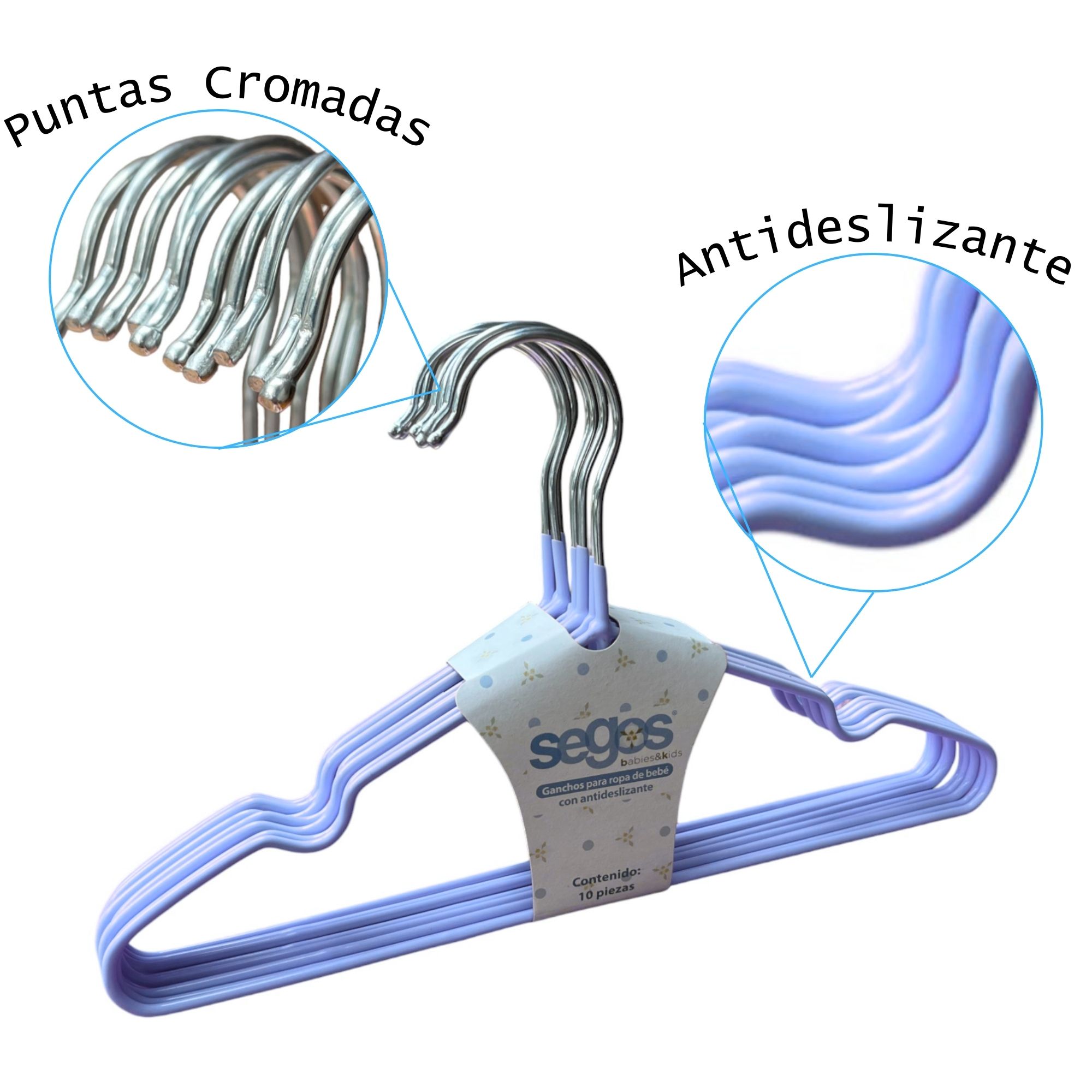 Gancho Para Bebé Infantil con Antideslizante 20 Piezas - Color Azul