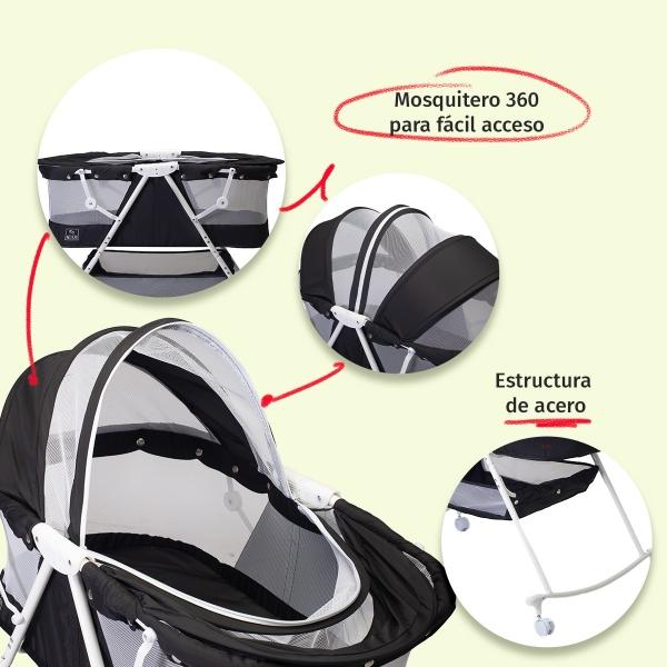 Cuna Moisés Para Bebé Aeiou P759 Bambineto Plegable Con Base Negro