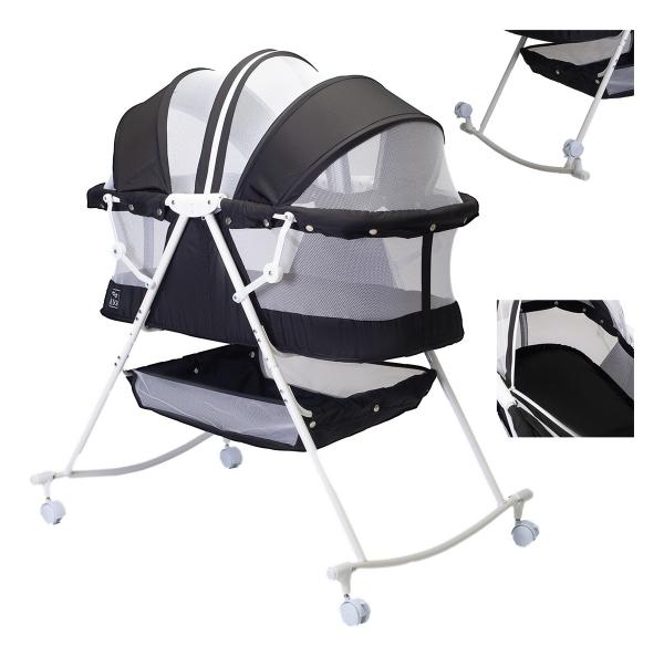 Cuna Moisés Para Bebé Aeiou P759 Bambineto Plegable Con Base Negro
