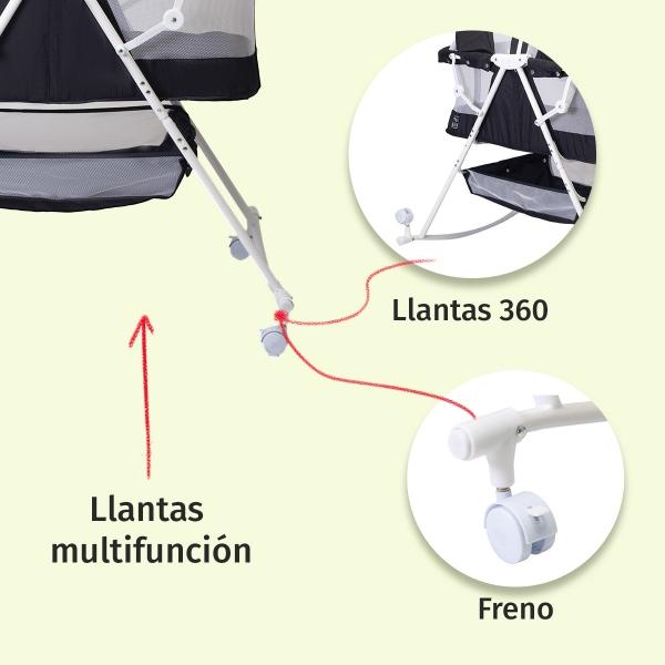 Cuna Moisés Para Bebé Aeiou P759 Bambineto Plegable Con Base Negro
