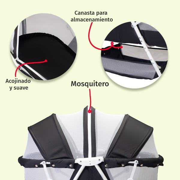 Cuna Moisés Para Bebé Aeiou P759 Bambineto Plegable Con Base Negro