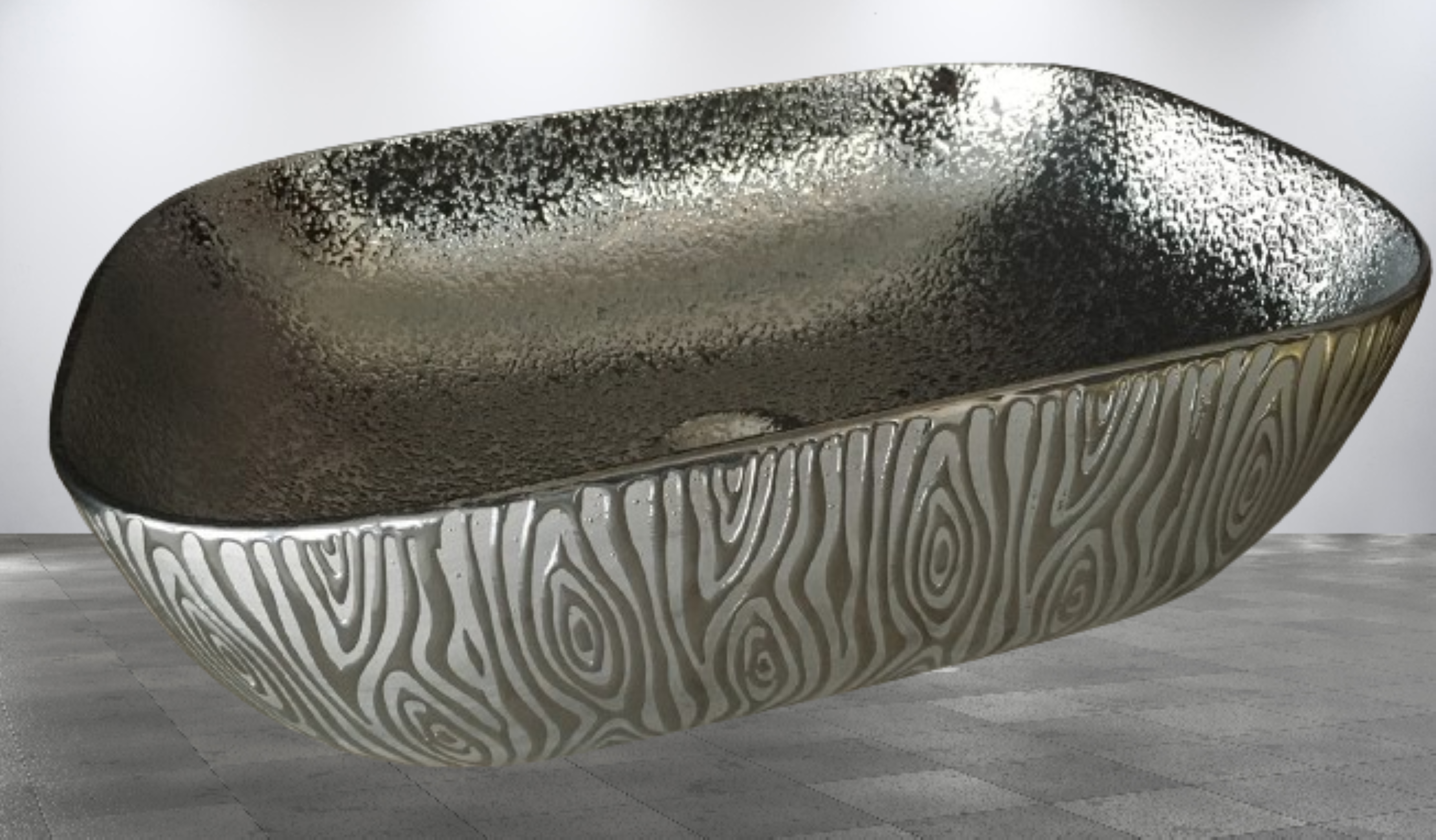 Lavabo Cerámico para Baño PALM, forma rectangular en color plata, con acabados metalizados y textura. De sobreponer, con diseño europeo ideal para todo tipo de baños.  Dimensiones 45.0 x 32.0 x 13.5 cms.