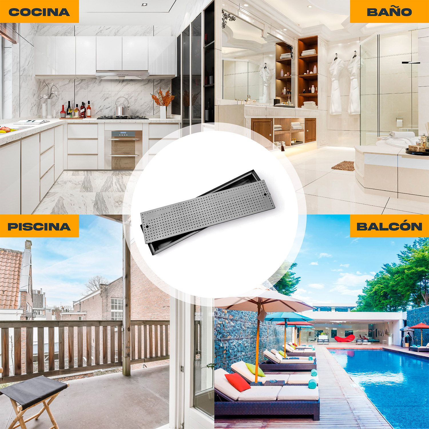 Rejilla Piso Coladera Lineal Acero Inox Universal 100x25