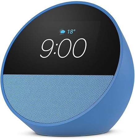 Echo Spot (modelo de 2024), despertador inteligente con sonido vibrante y Alexa, Azul