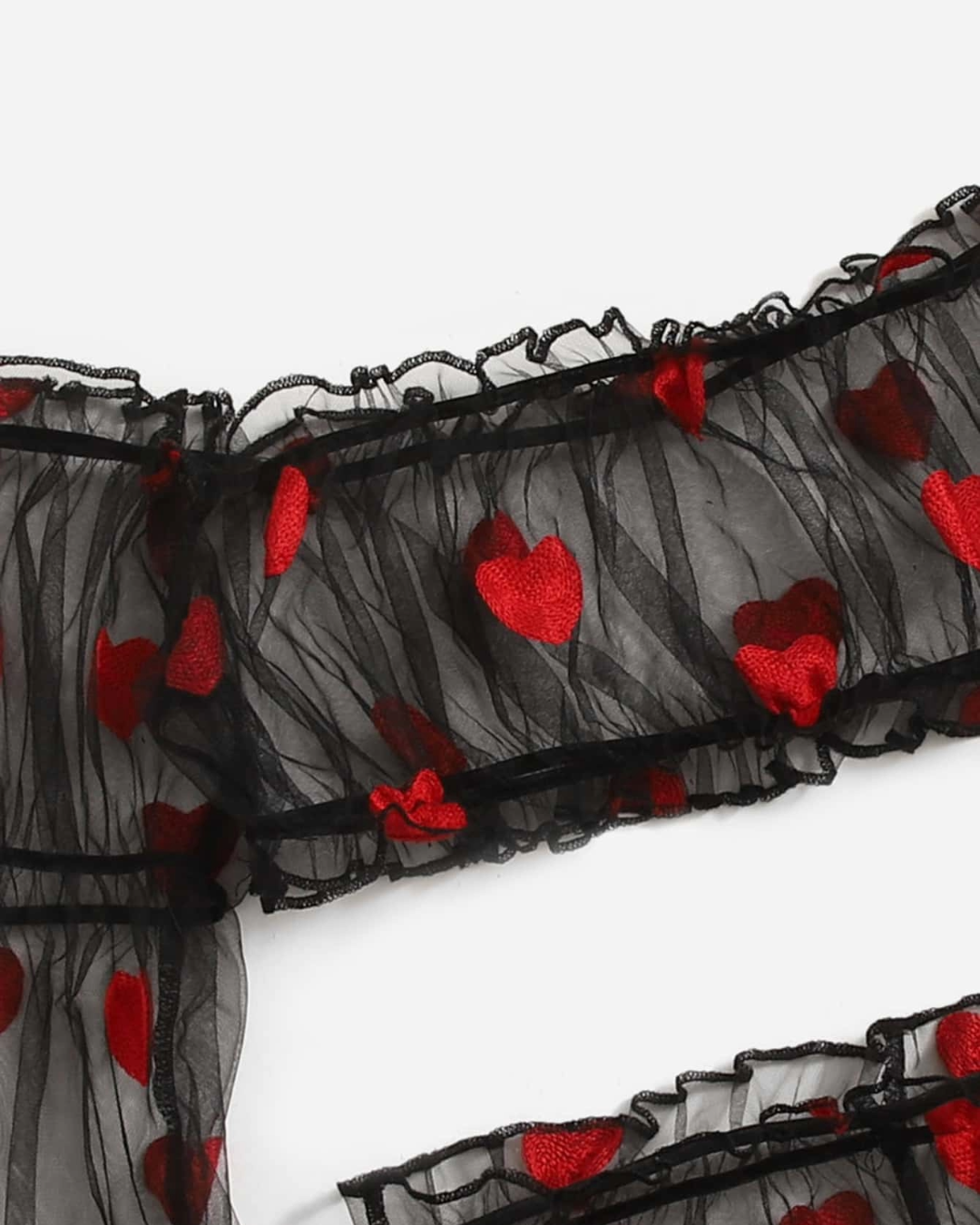 Pijama transparente de dos piezas con top y short con diseño de corazones para mujer