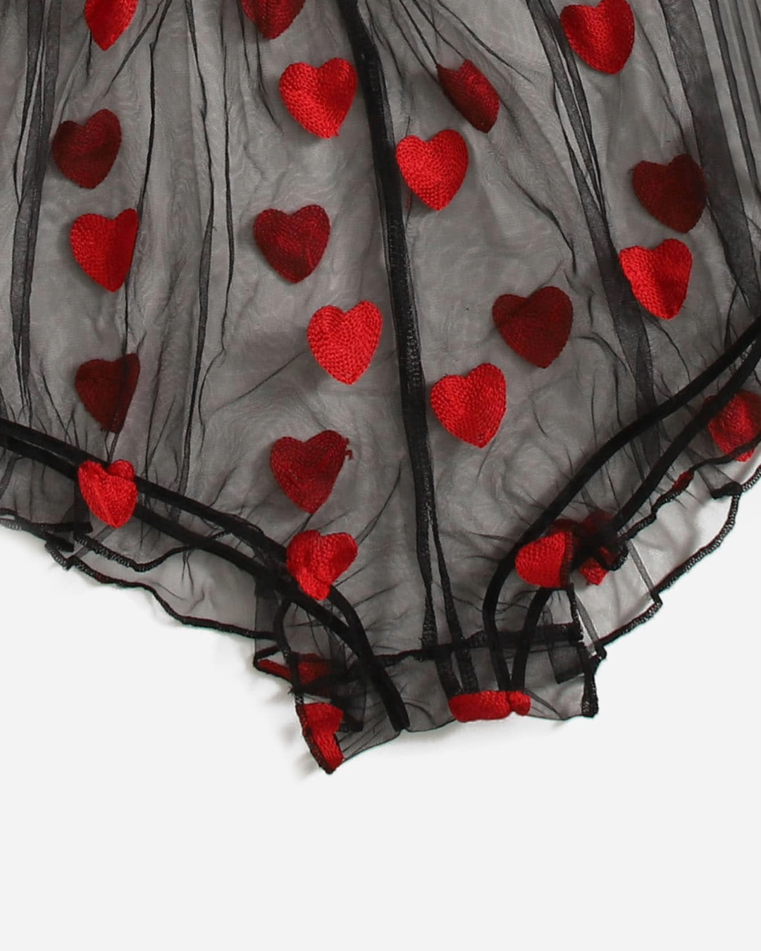 Pijama transparente de dos piezas con top y short con diseño de corazones para mujer