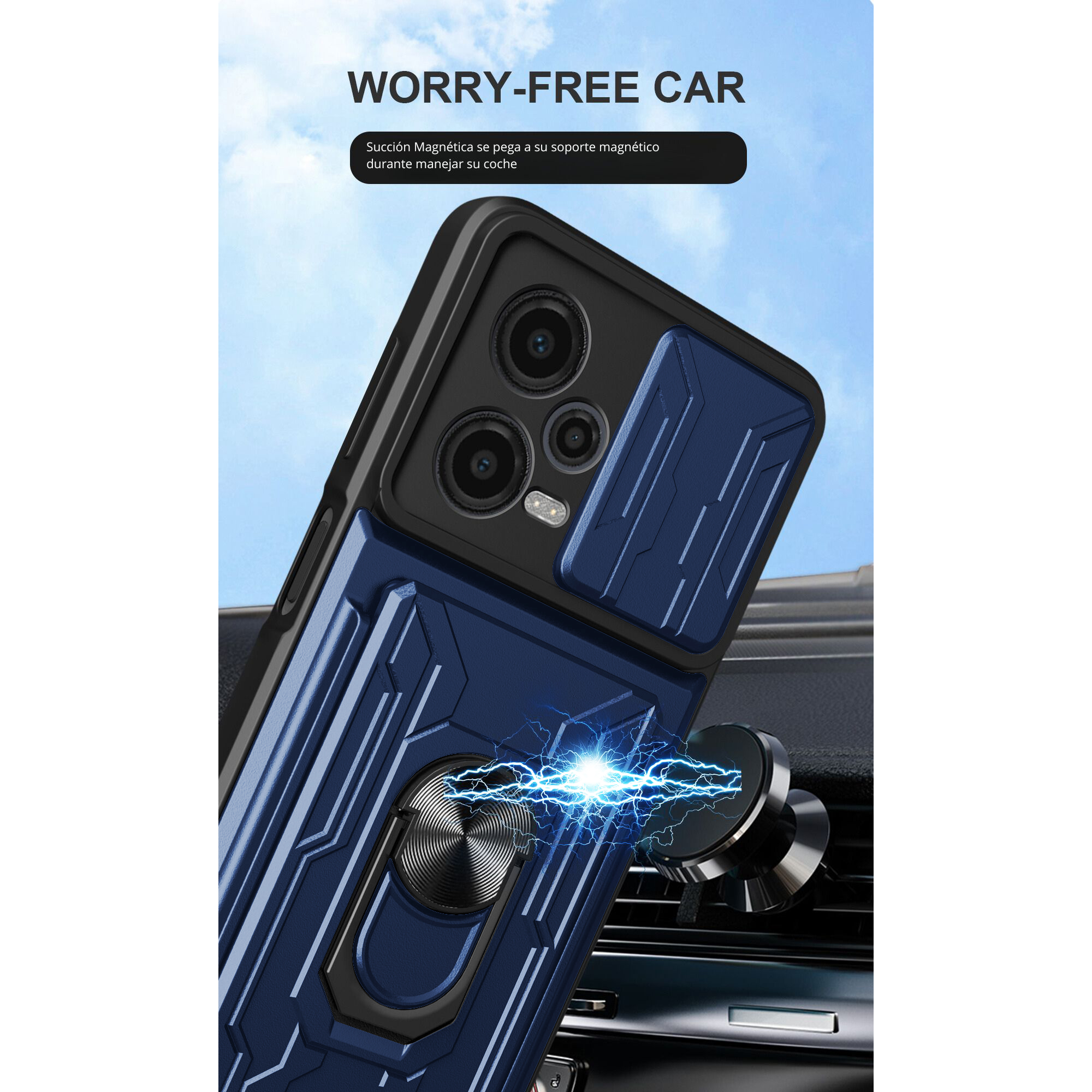 Funda con Anillo y Tarjetero Card Slot Bumper para Vivo V30 Lite Azul