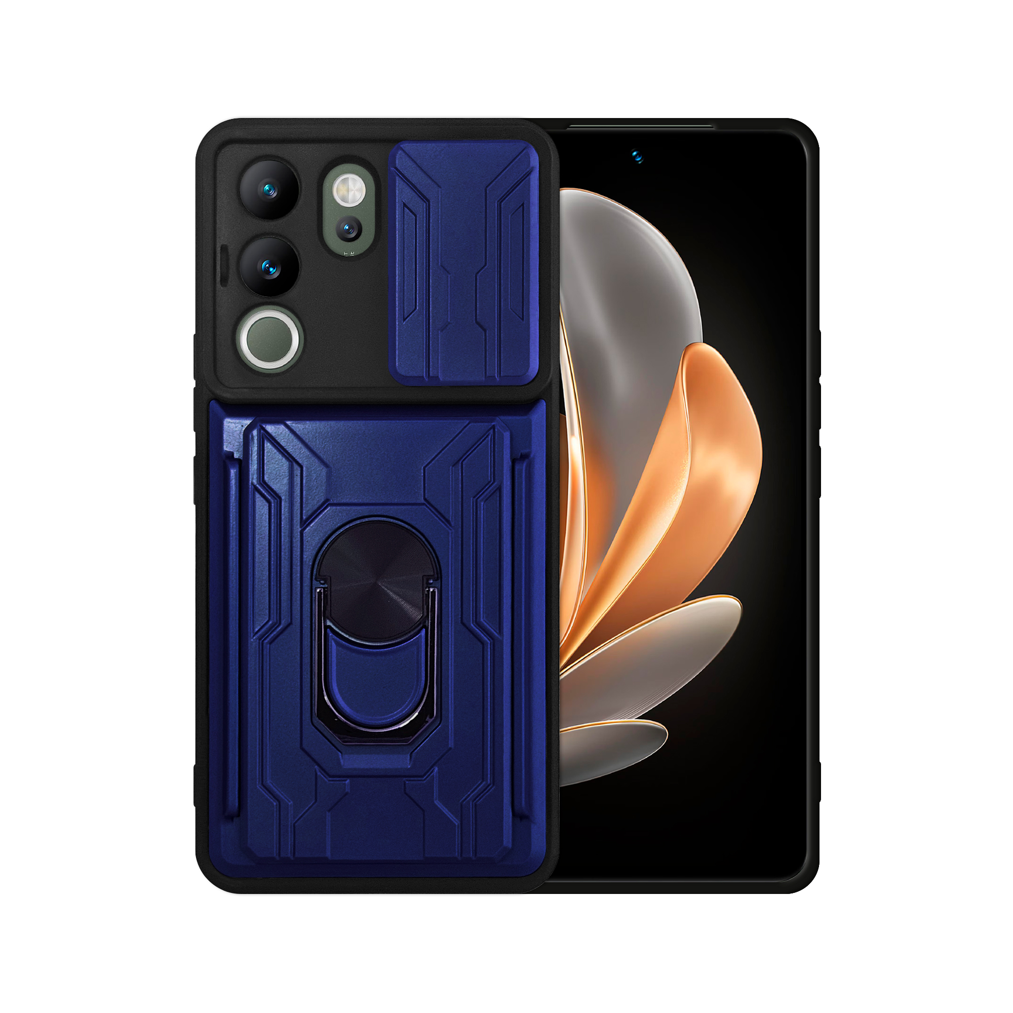 Funda con Anillo y Tarjetero Card Slot Bumper para Vivo V30 Lite Azul