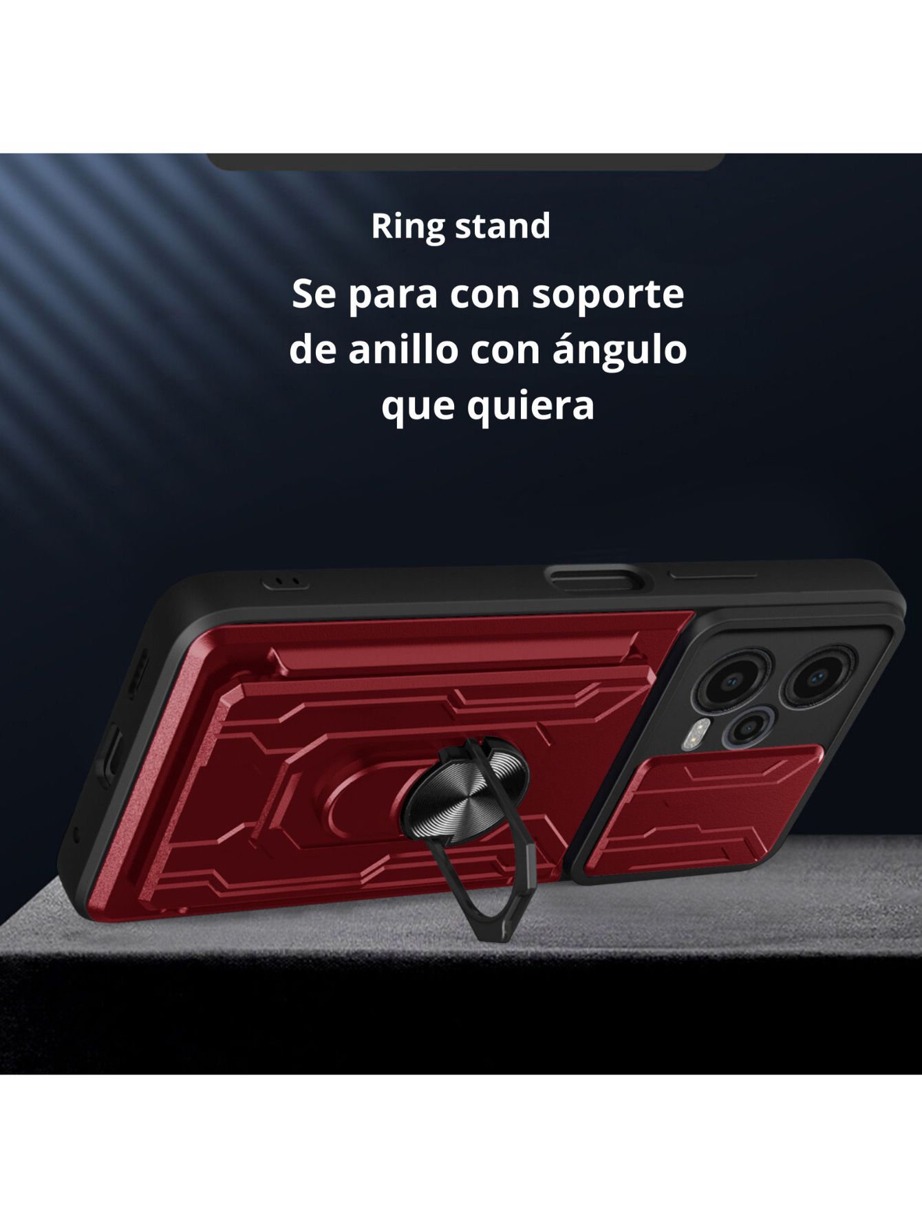 Funda con Anillo y Tarjetero Card Slot Bumper para Moto G34 Rojo