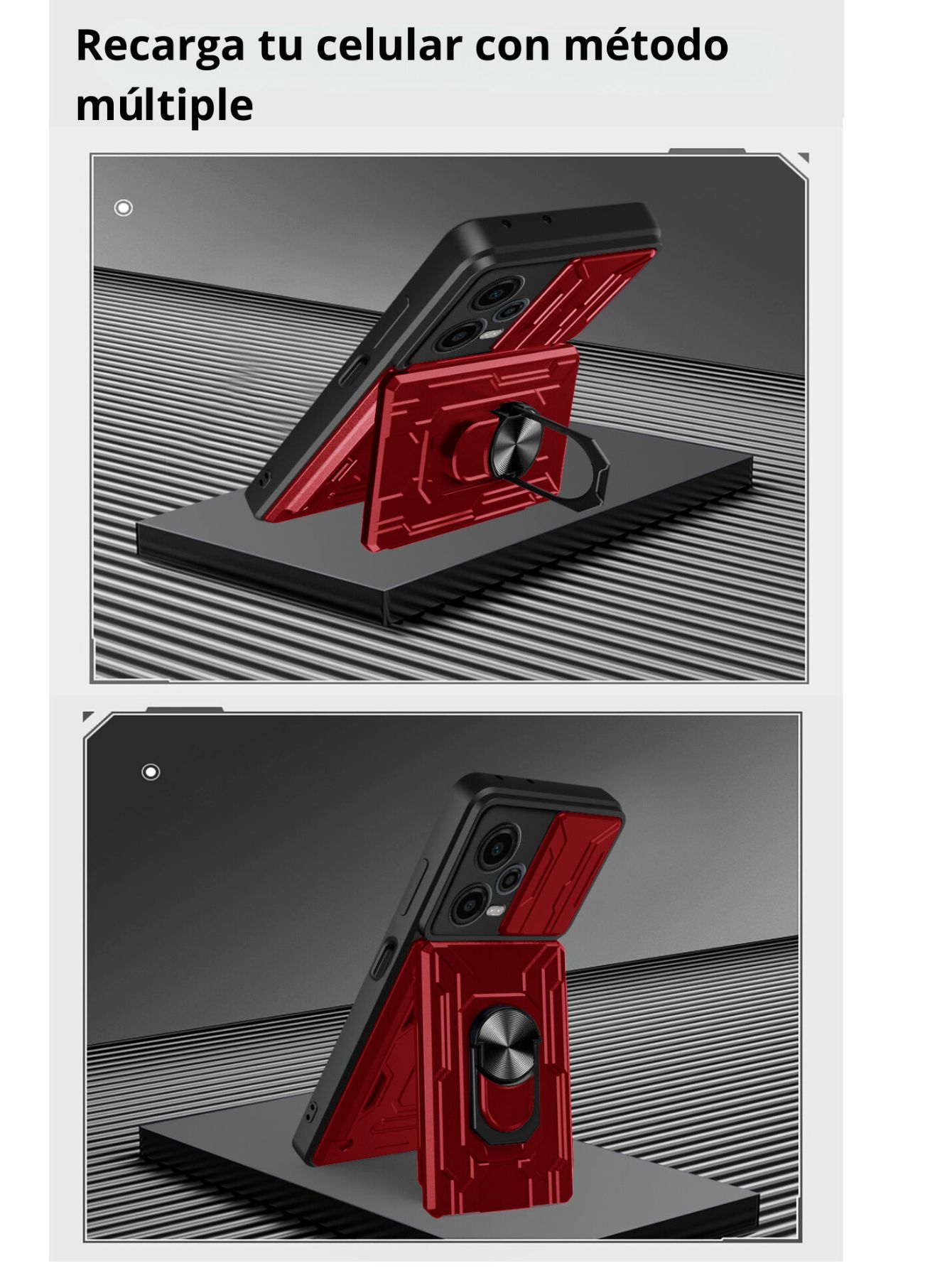 Funda con Anillo y Tarjetero Card Slot Bumper para Moto G34 Rojo