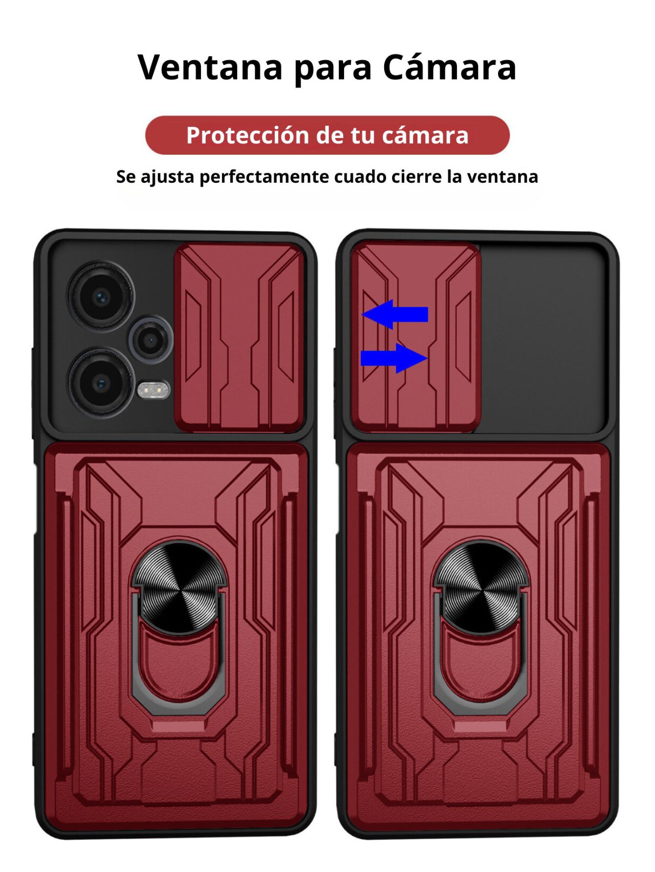 Funda con Anillo y Tarjetero Card Slot Bumper para Moto G34 Rojo