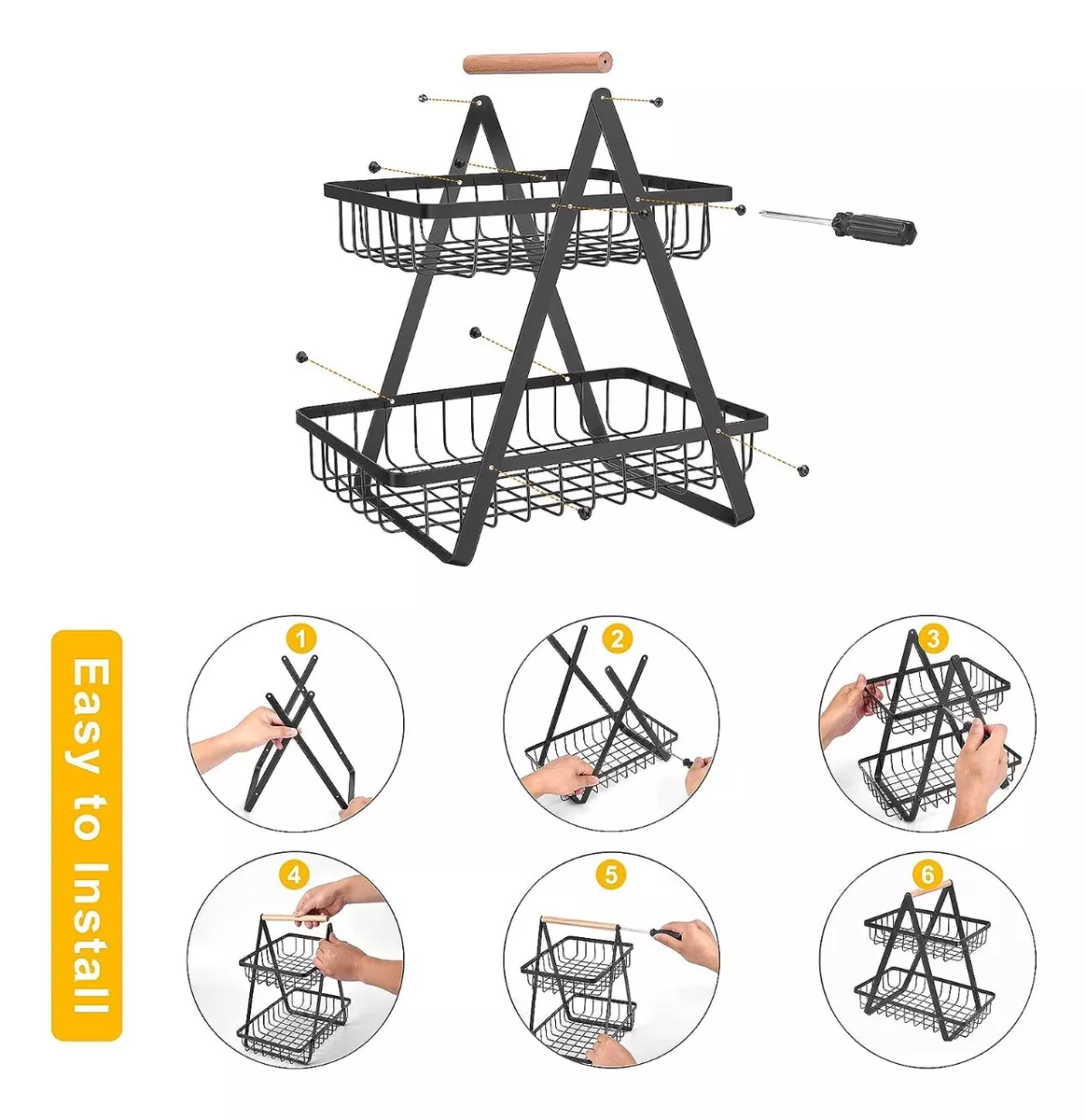 Frutero Cesta De Cocina Organizador Fruta Pan 2 Niveles Rack
