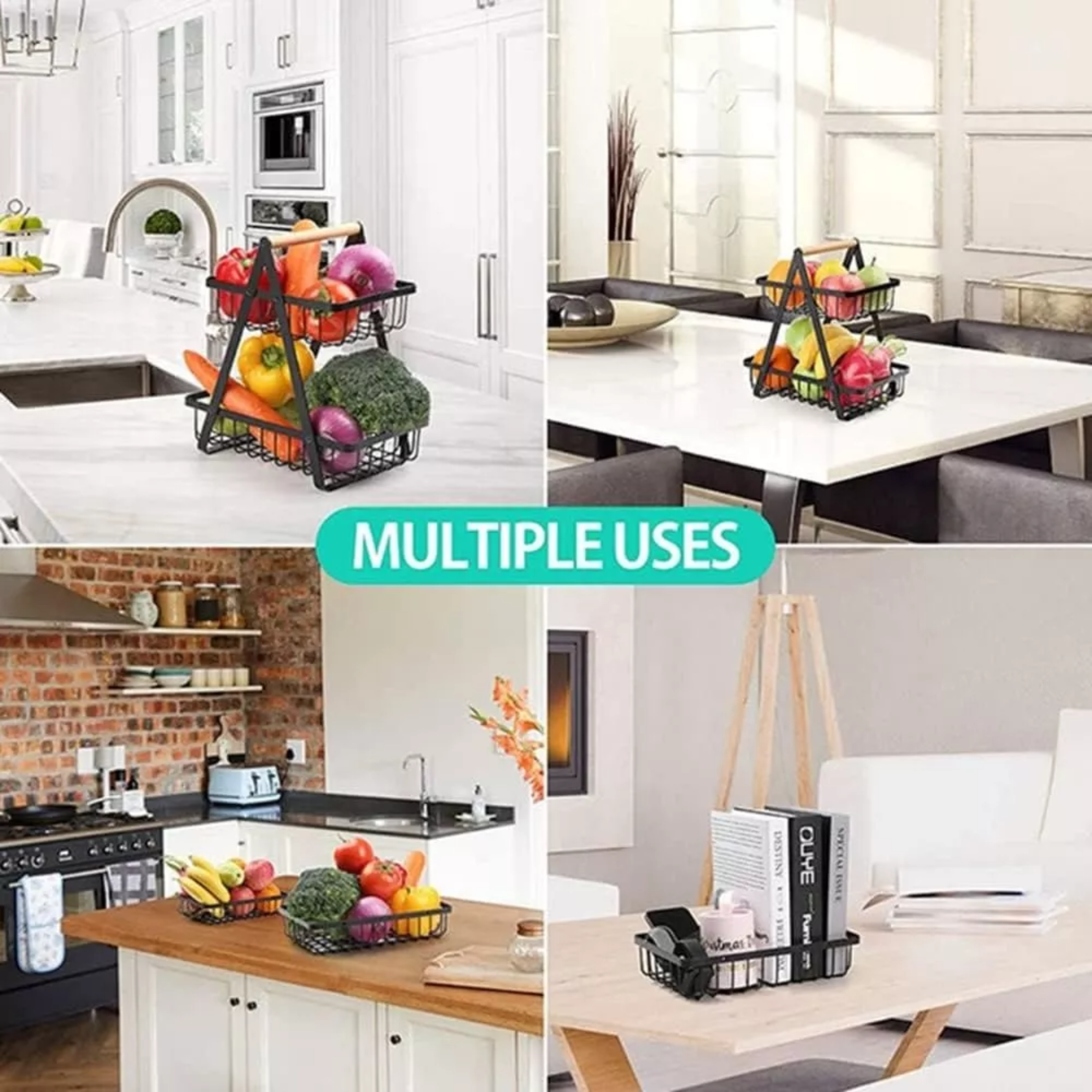 Frutero Cesta De Cocina Organizador Fruta Pan 2 Niveles Rack