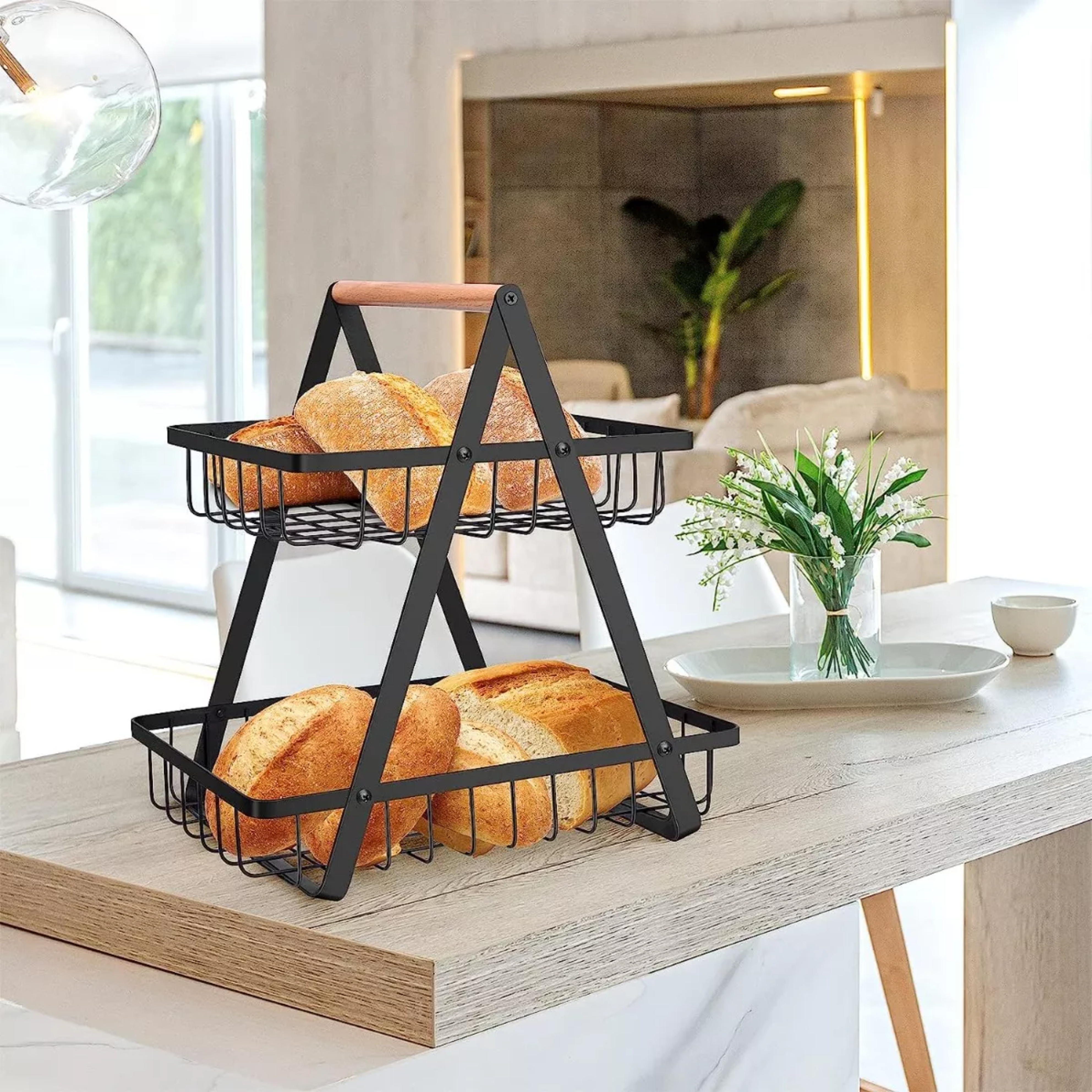 Frutero Cesta De Cocina Organizador Fruta Pan 2 Niveles Rack