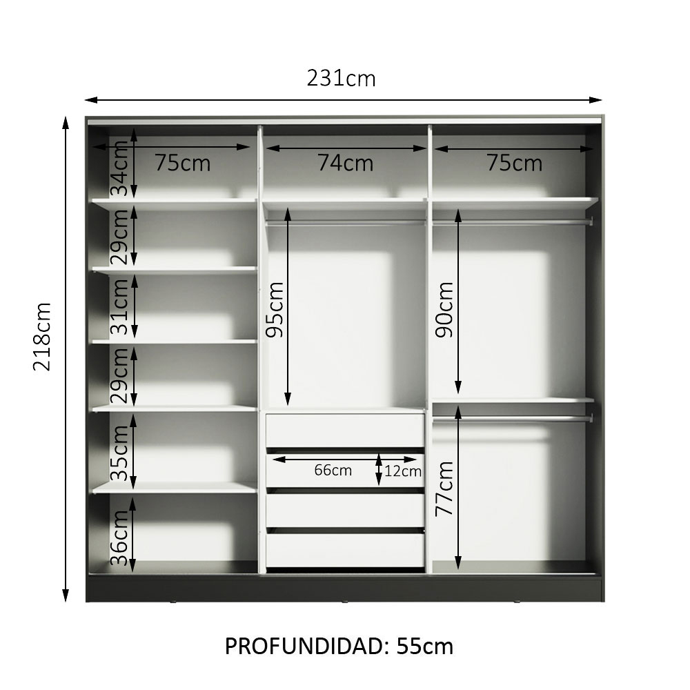 Ropero Closet Madesa 3 Puertas NB 02