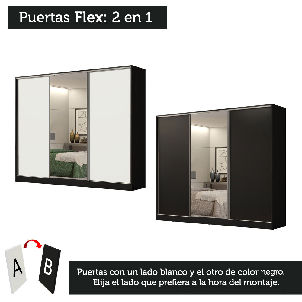 Ropero Closet Madesa 3 Puertas 2 Espejos NB