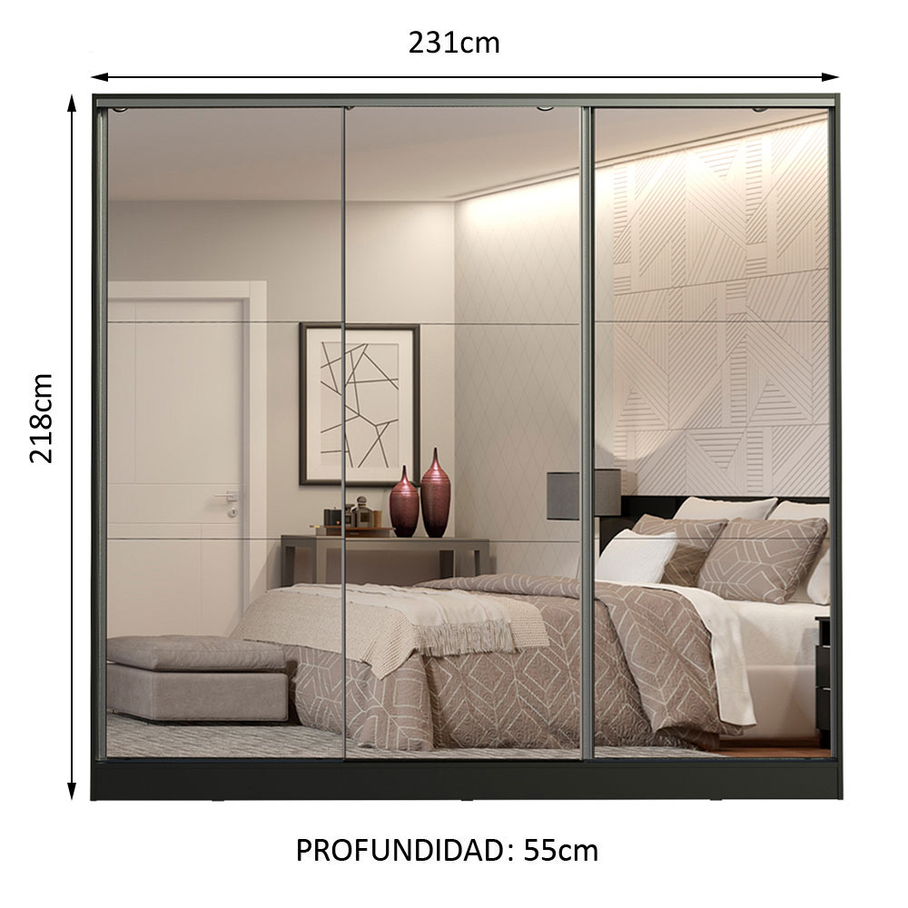 Ropero Closet Madesa 3 Puertas 3 Espejos NN