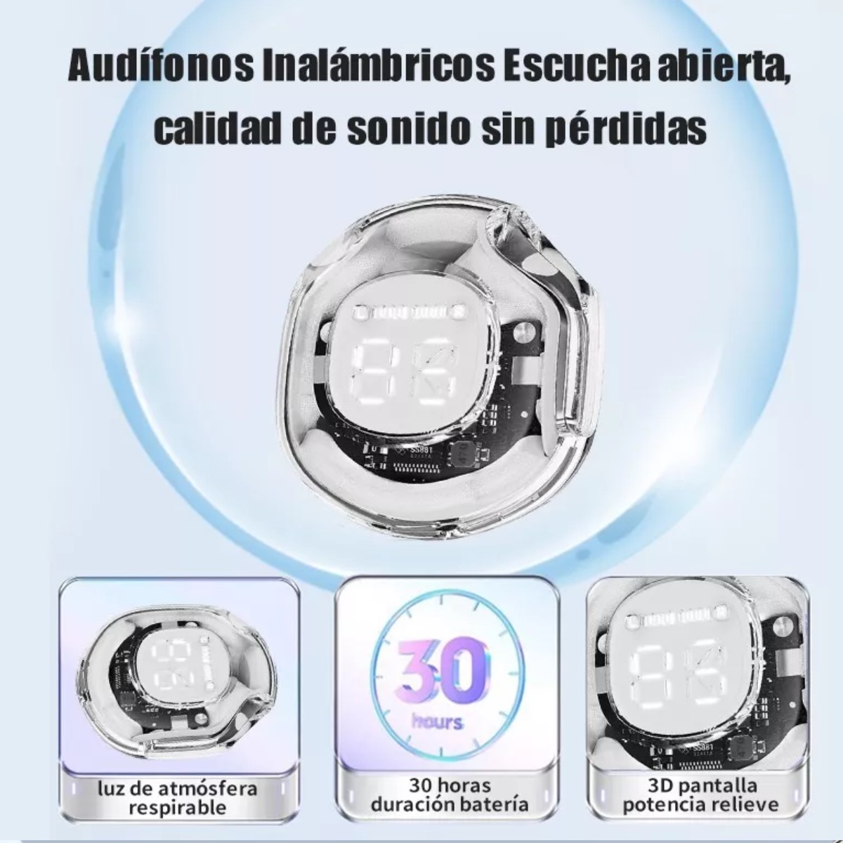 Audífonos blanco audio inalámbricos Bluetooth diadema deportivos juegos manos libres táctil led
