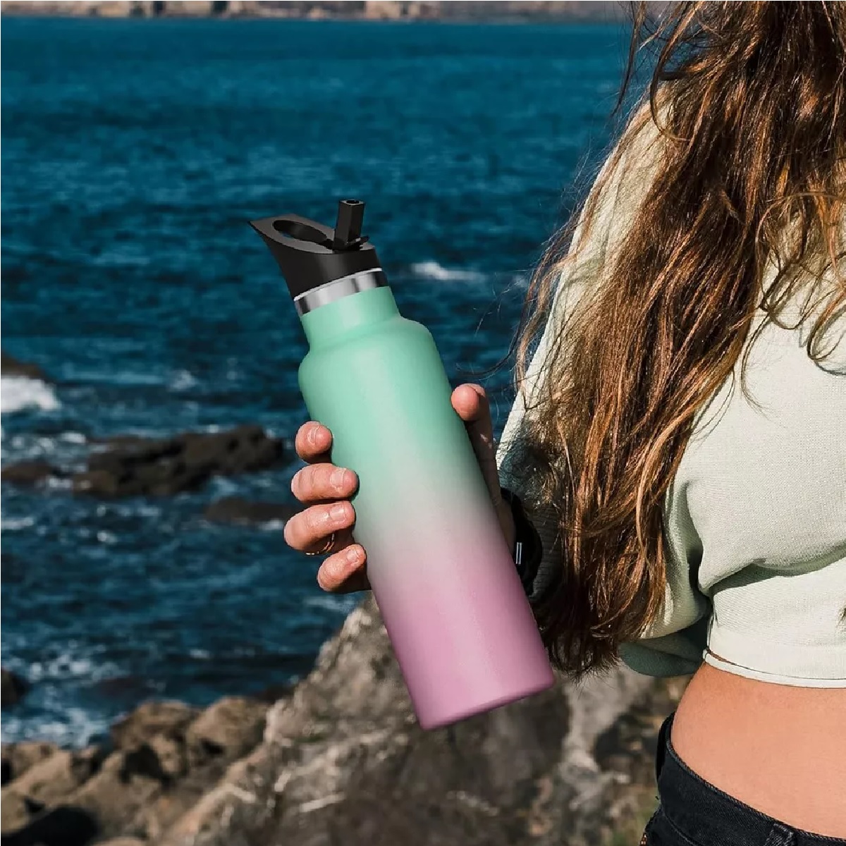Vasos Termico Acero Inoxidable Taza Termo Botellas Para Agua Turquesa