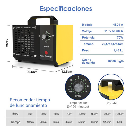 Purificador De Aire Portátil Generador De Ozono 10000mg