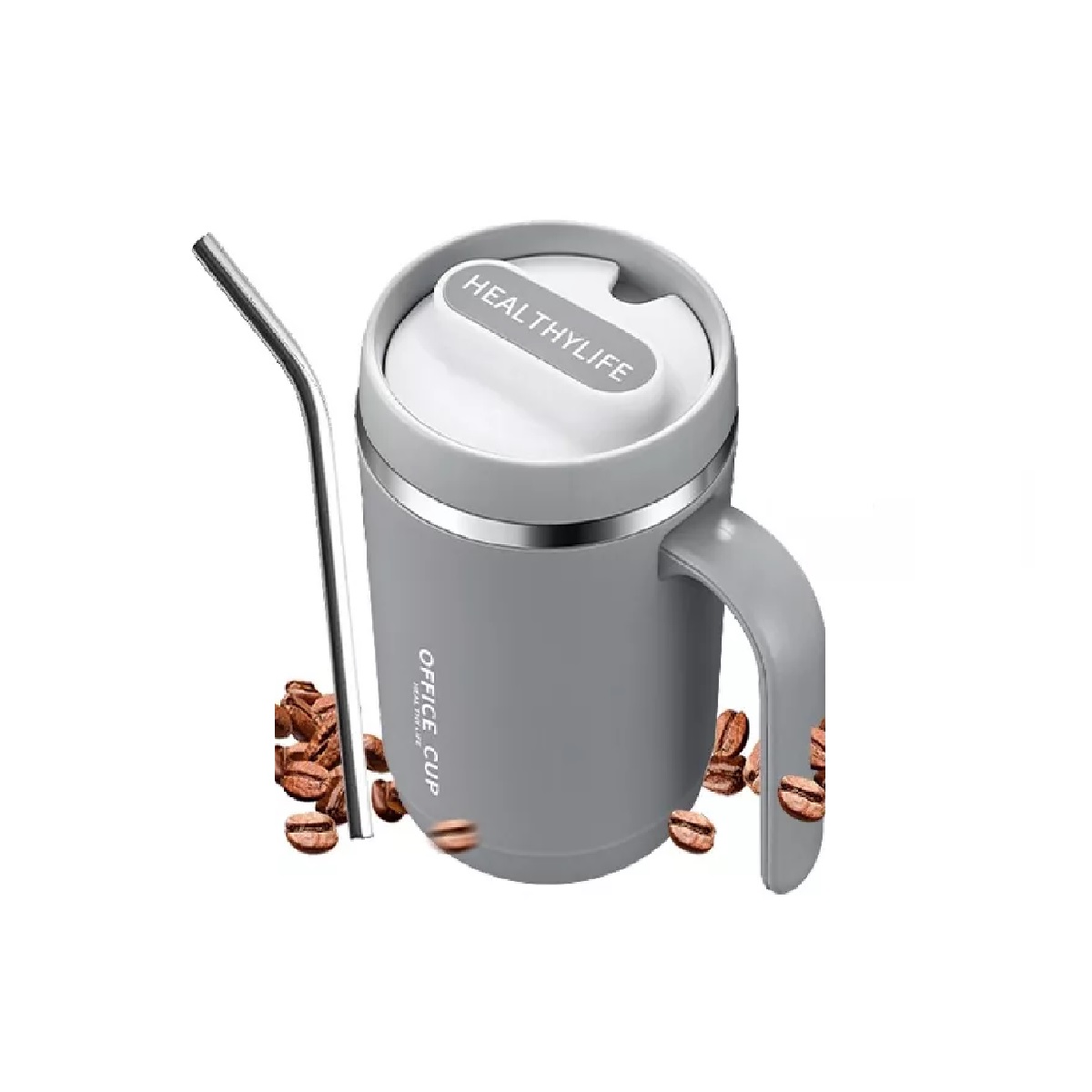 Taza De Café De Acero Inoxidable De 500ml Con Asa Gris