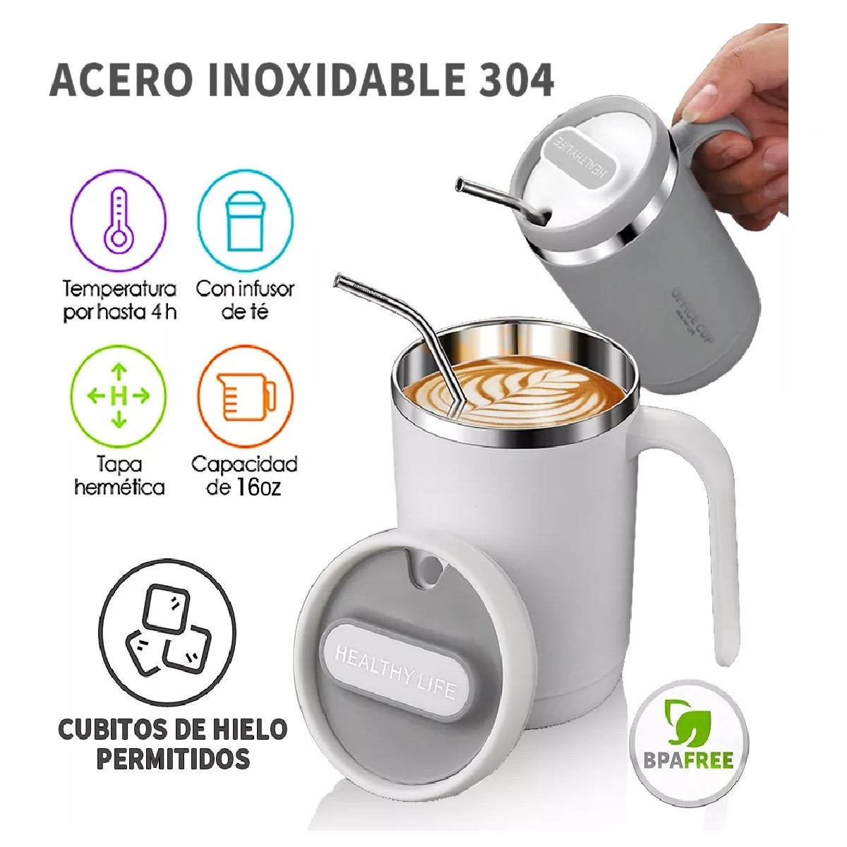 Taza De Café De Acero Inoxidable De 500ml Con Asa Gris