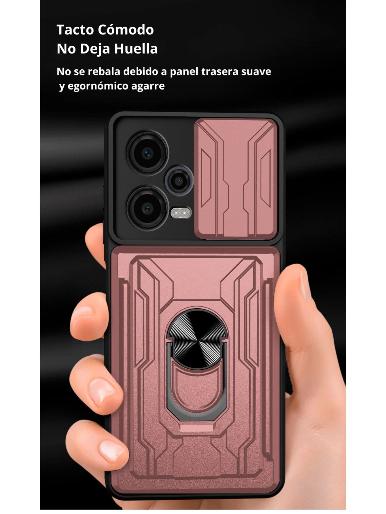 Funda con Anillo y Tarjetero Card Slot Bumper para Moto Edge 50 Pro Rosa