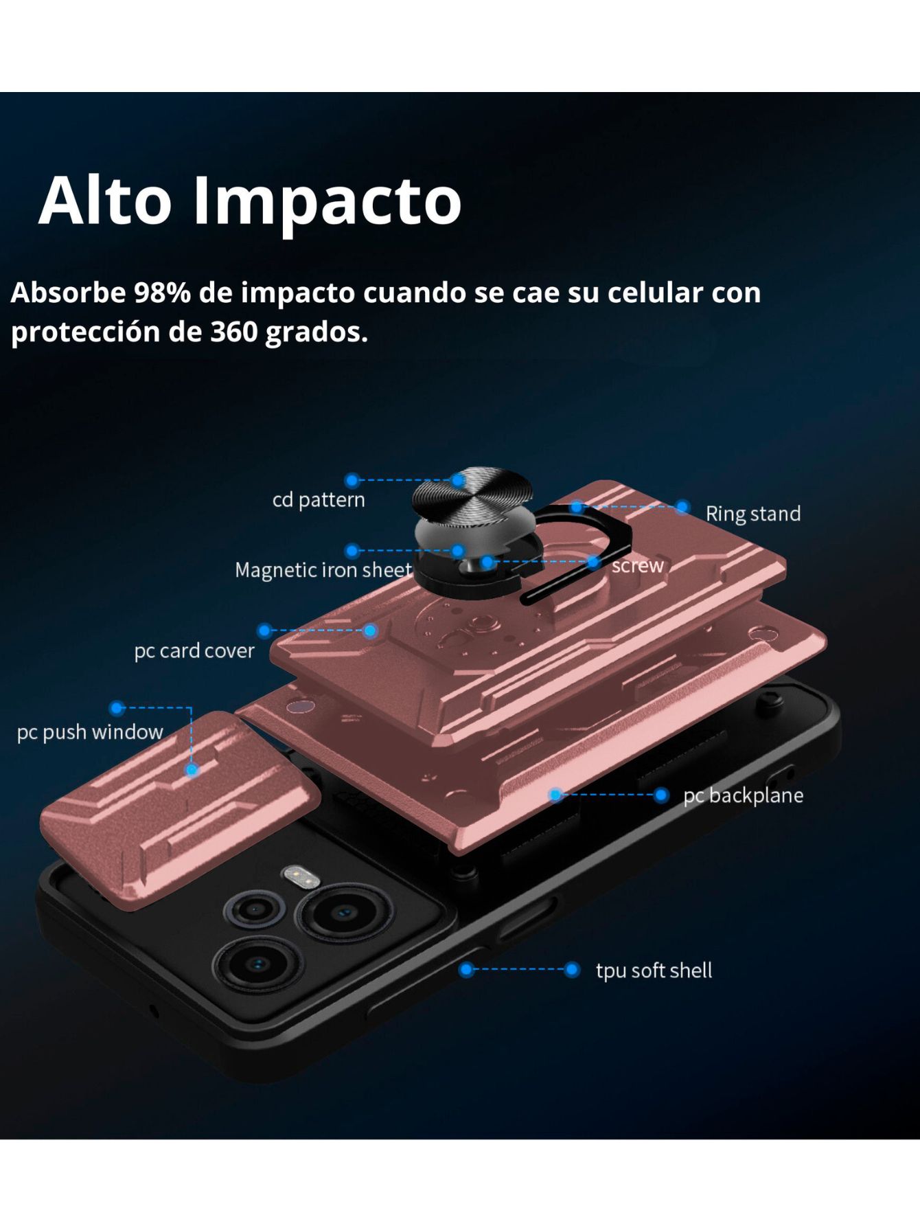 Funda con Anillo y Tarjetero Card Slot Bumper para Moto Edge 50 Pro Rosa