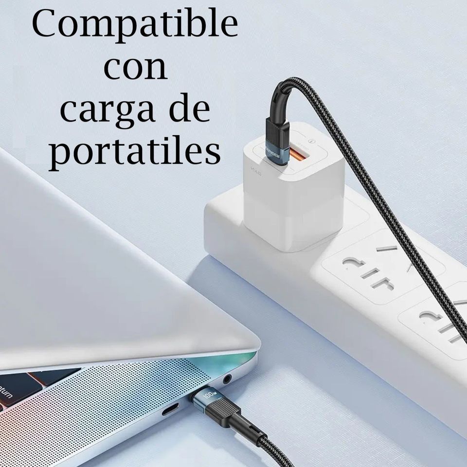 Cable telefono carga rápida Mac Samsung Xiaomi tipo C a C resistente negro 100w 1m tela uso rudo