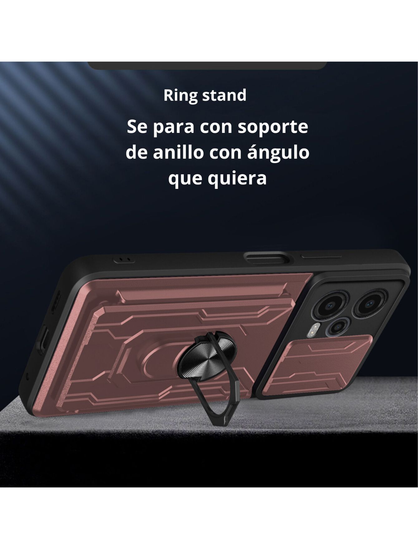 Funda con Anillo y Tarjetero Card Slot Bumper para Moto Edge 50 Pro Rosa