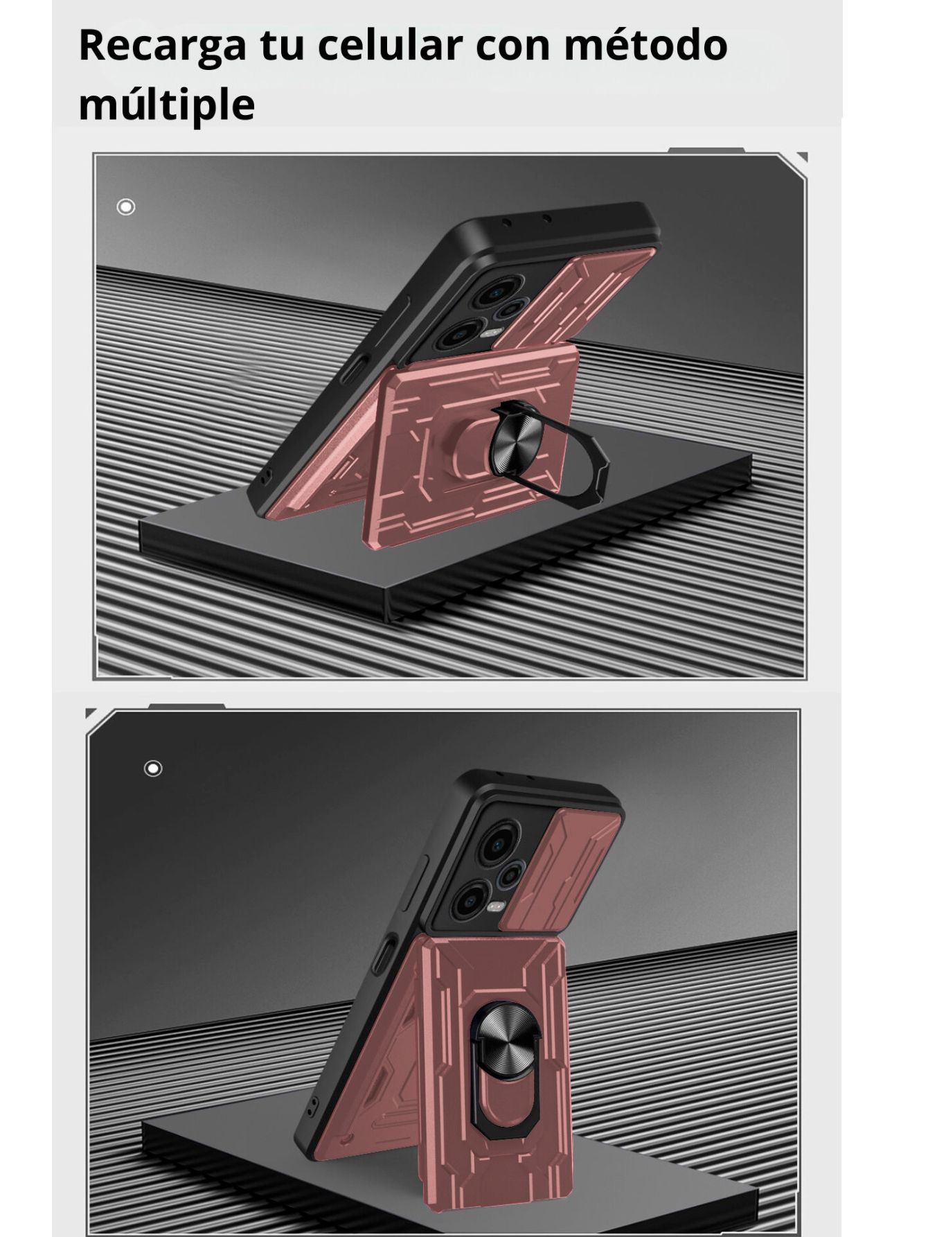 Funda con Anillo y Tarjetero Card Slot Bumper para Moto Edge 50 Pro Rosa