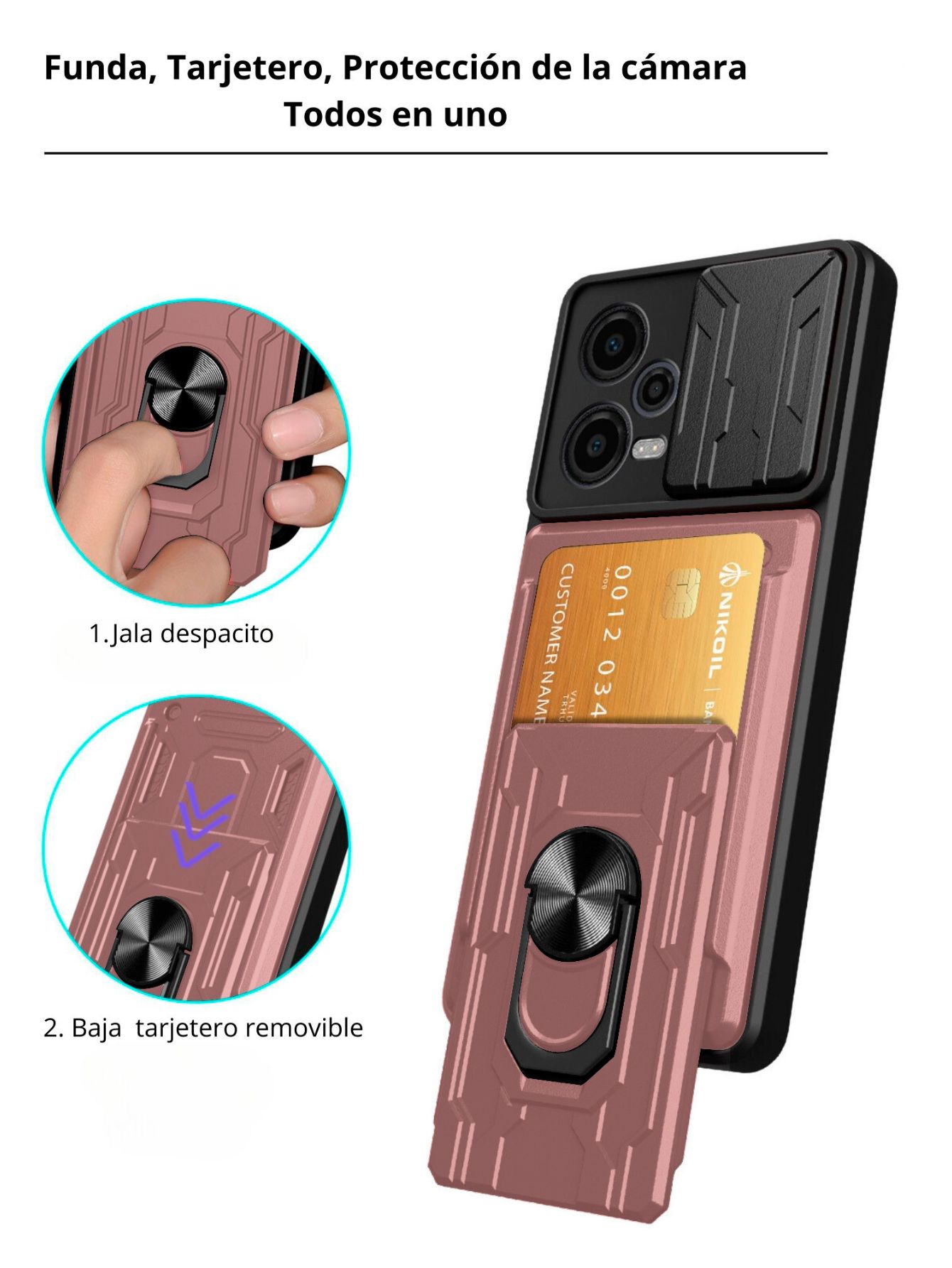 Funda con Anillo y Tarjetero Card Slot Bumper para Moto Edge 50 Pro Rosa