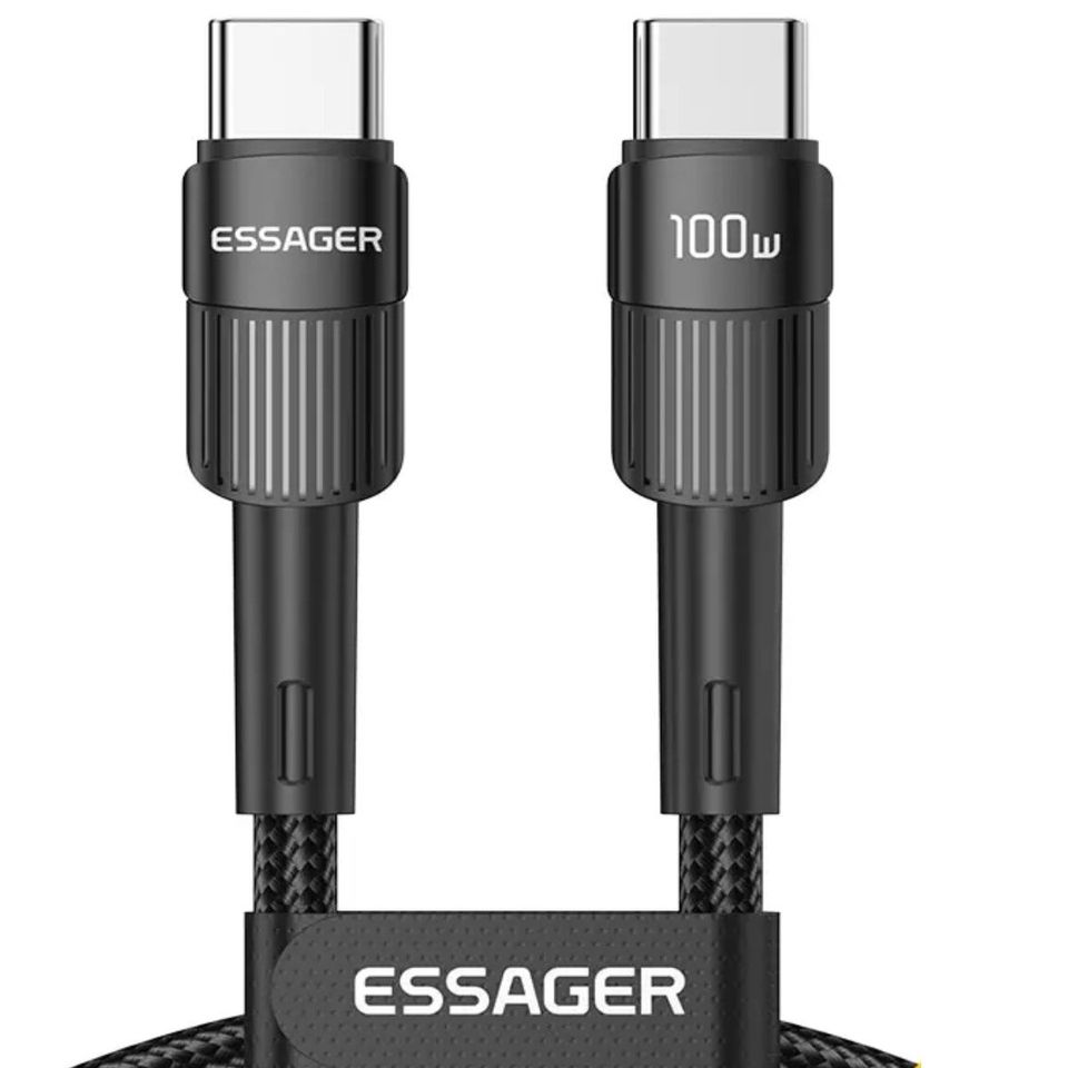 Cable telefono carga rápida Mac Samsung Xiaomi tipo C a C resistente negro 100w 1m tela uso rudo