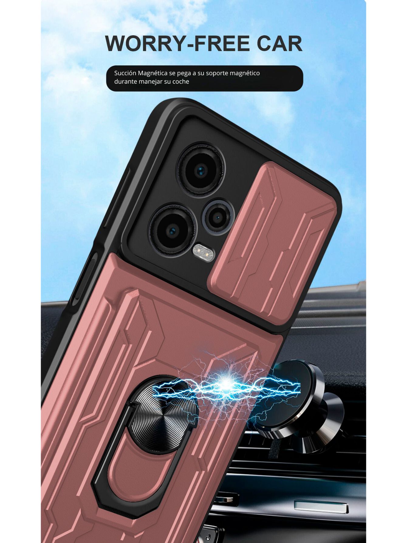 Funda con Anillo y Tarjetero Card Slot Bumper para Moto Edge 50 Pro Rosa