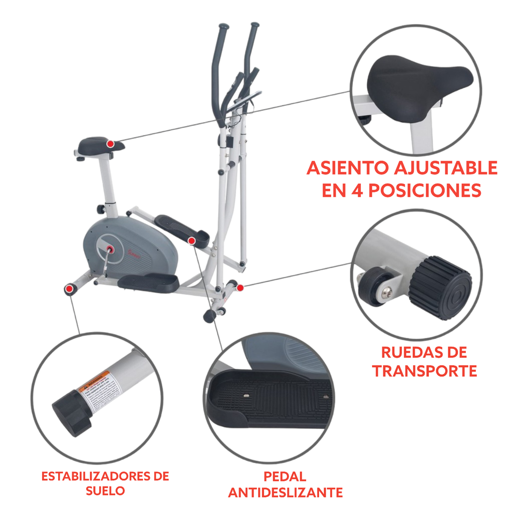 Bicicleta Elíptica Magnética - Bicicleta Vertical Elíptica 2 En 1  Sunny Health & Fitnes  SF-E3903