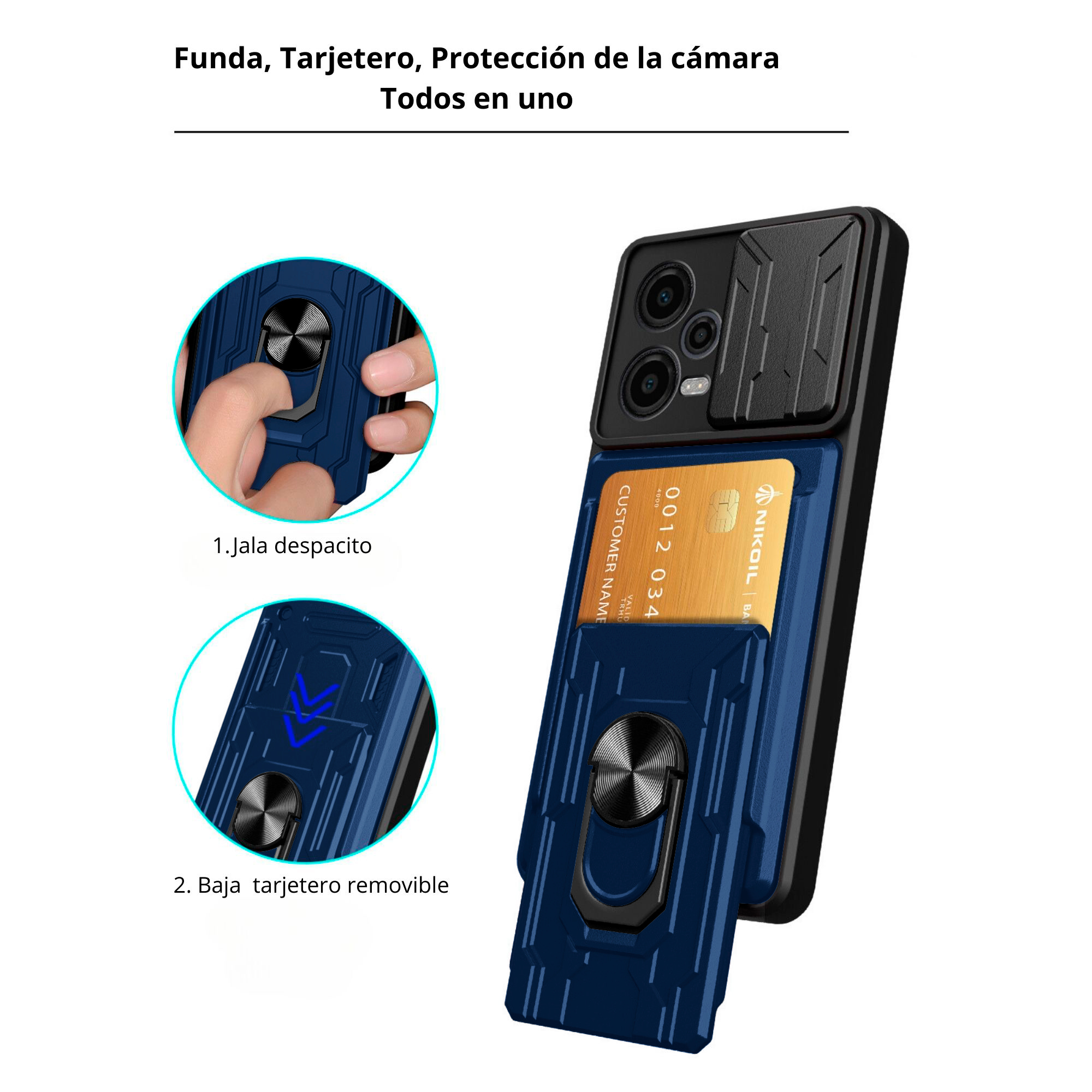 Funda con Anillo y Tarjetero Card Slot Bumper para Axon 50 Lite Azul