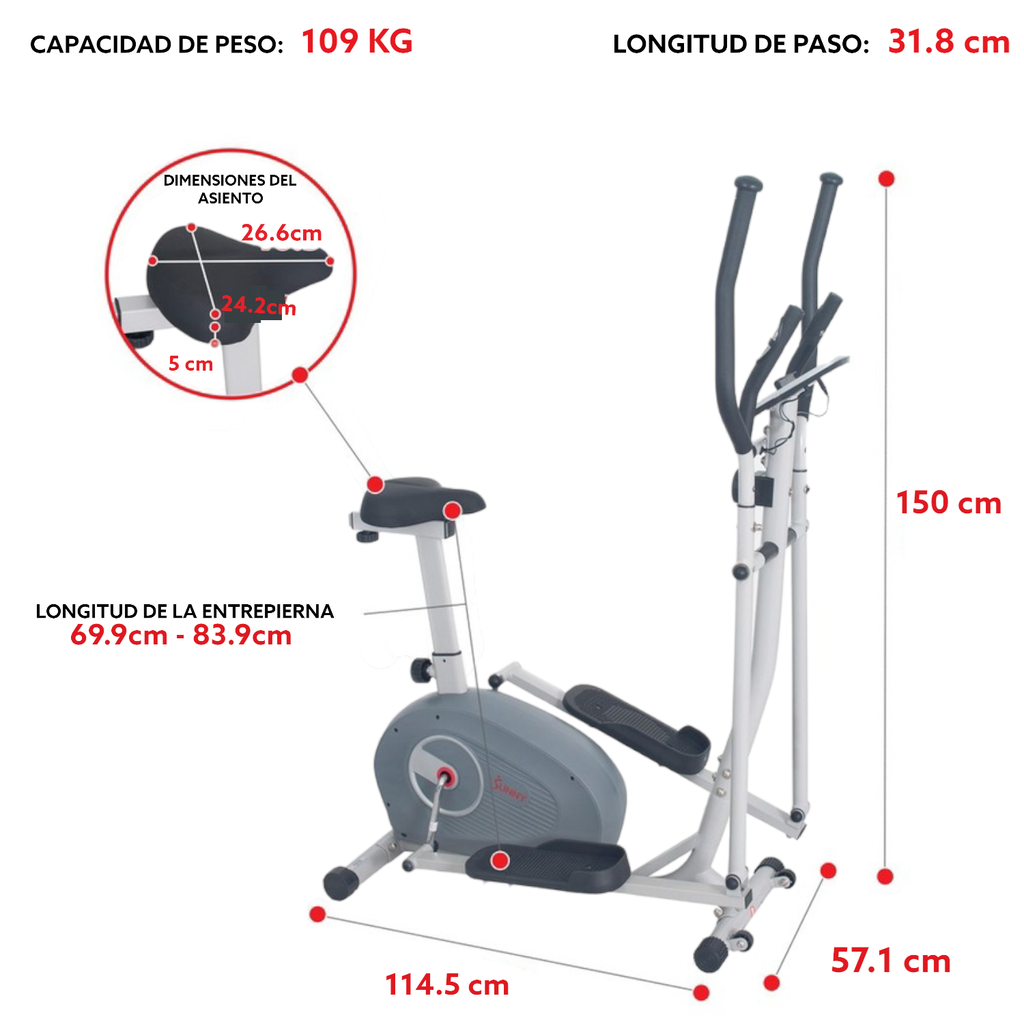 Bicicleta Elíptica Magnética - Bicicleta Vertical Elíptica 2 En 1  Sunny Health & Fitnes  SF-E3903