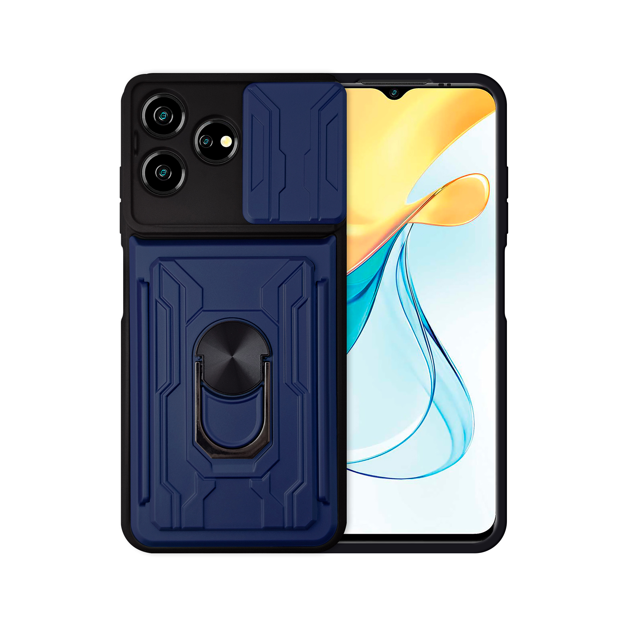 Funda con Anillo y Tarjetero Card Slot Bumper para Axon 50 Lite Azul