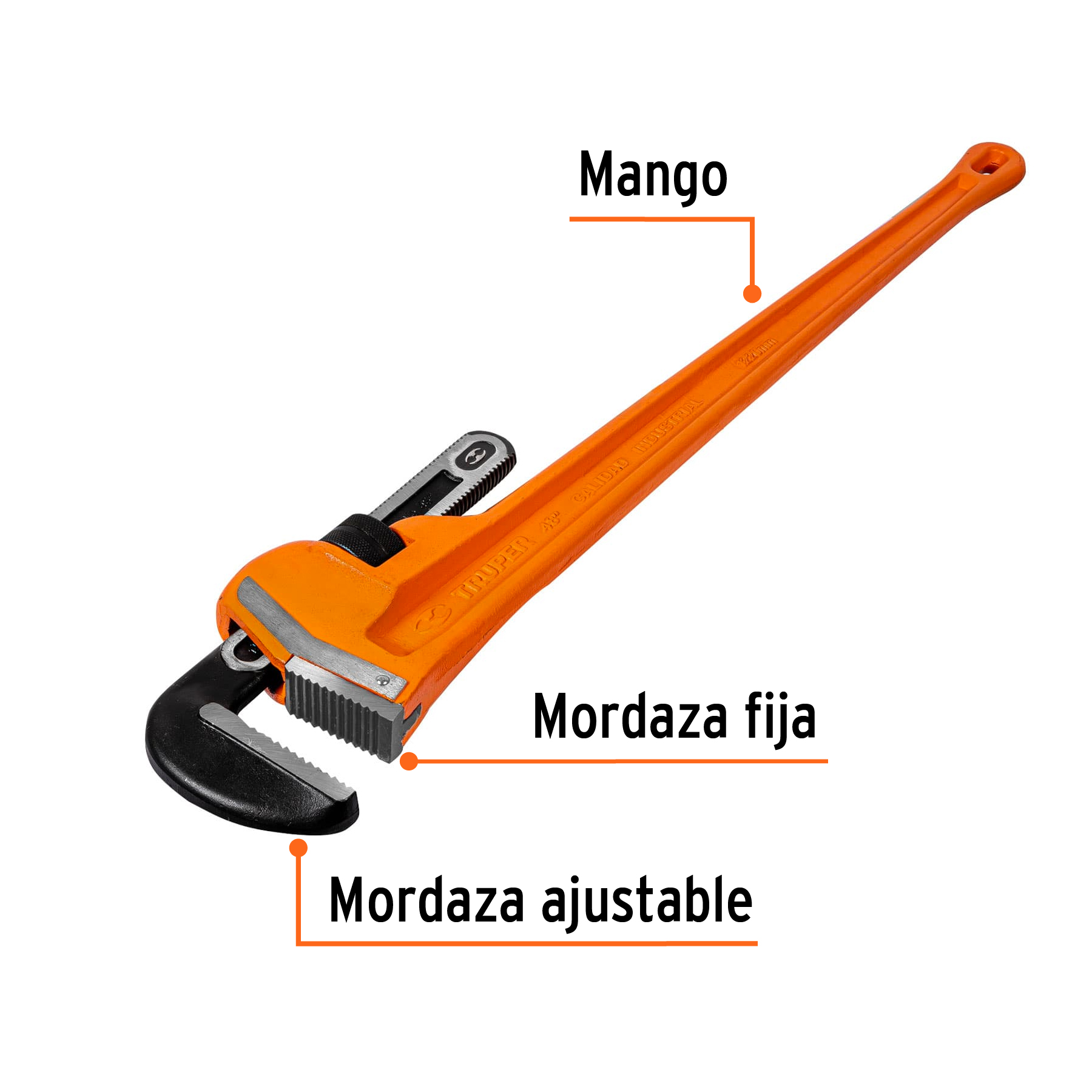 Llave stilson 48 pulgadas cuerpo robusto de hierro dúctil, Truper