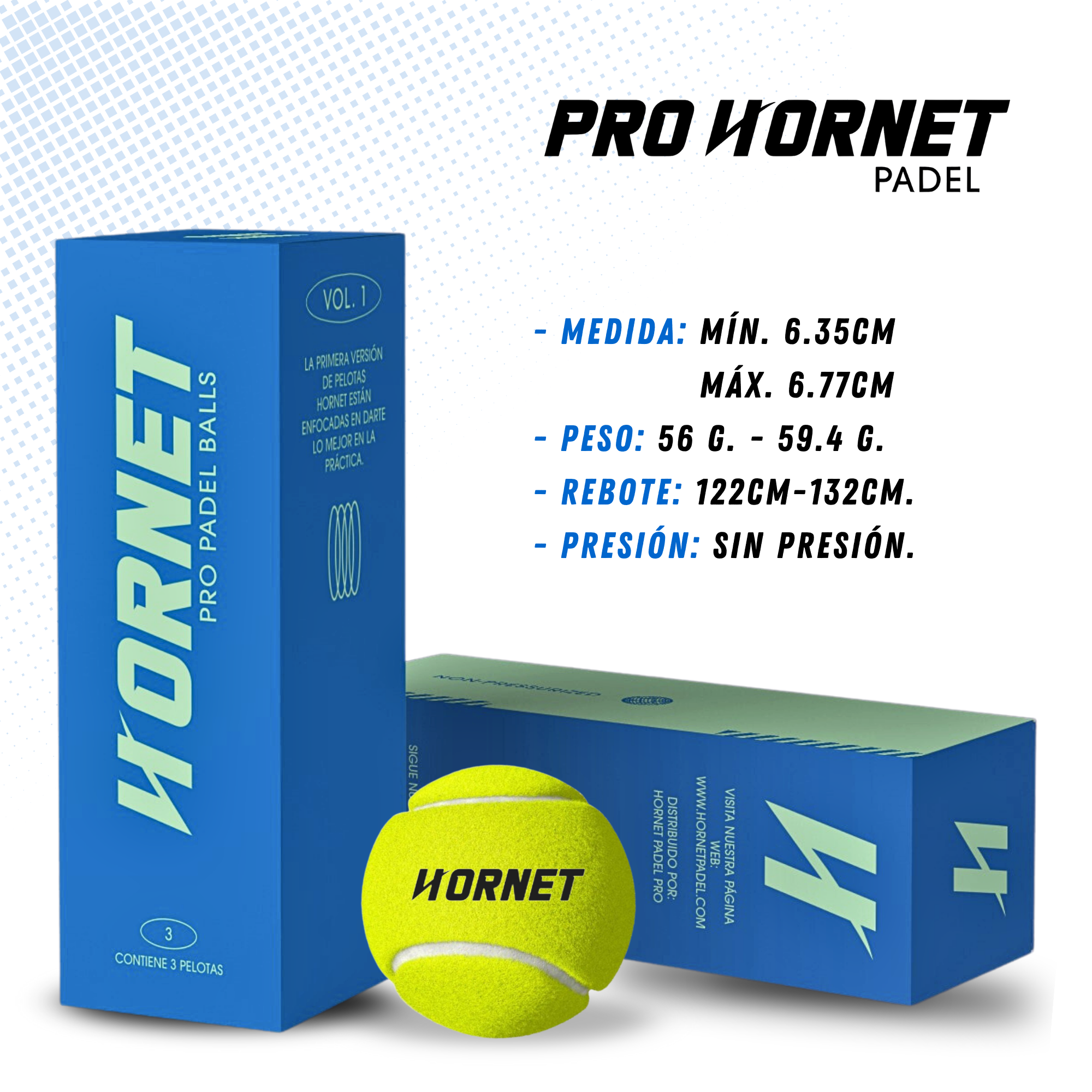 Pelotas De Padel Tenis Pro Hornet Padel Sin Presión Bolas