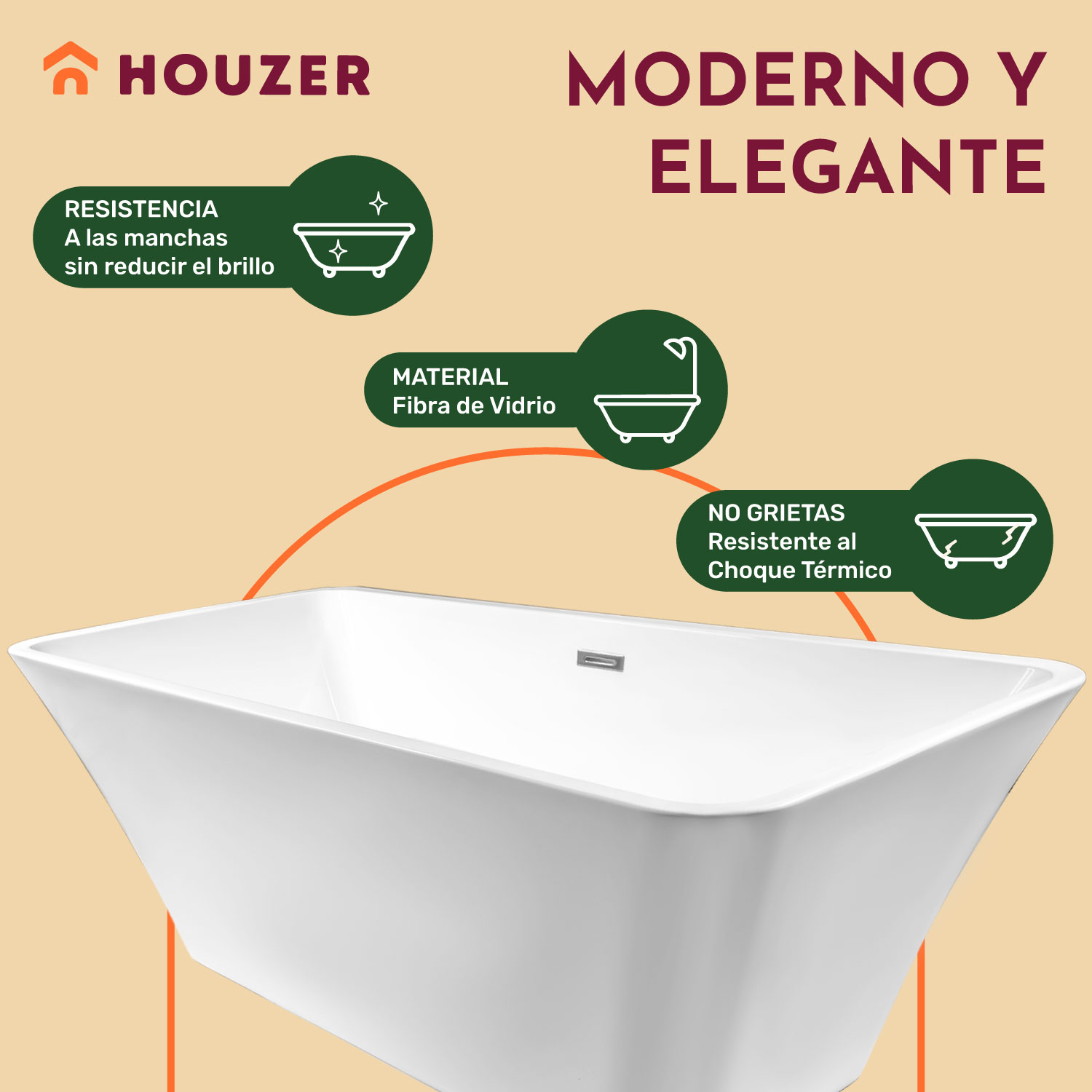 Tina Baño Premium Lujo 280l Fibra Vidrio 172x77x62 Cm