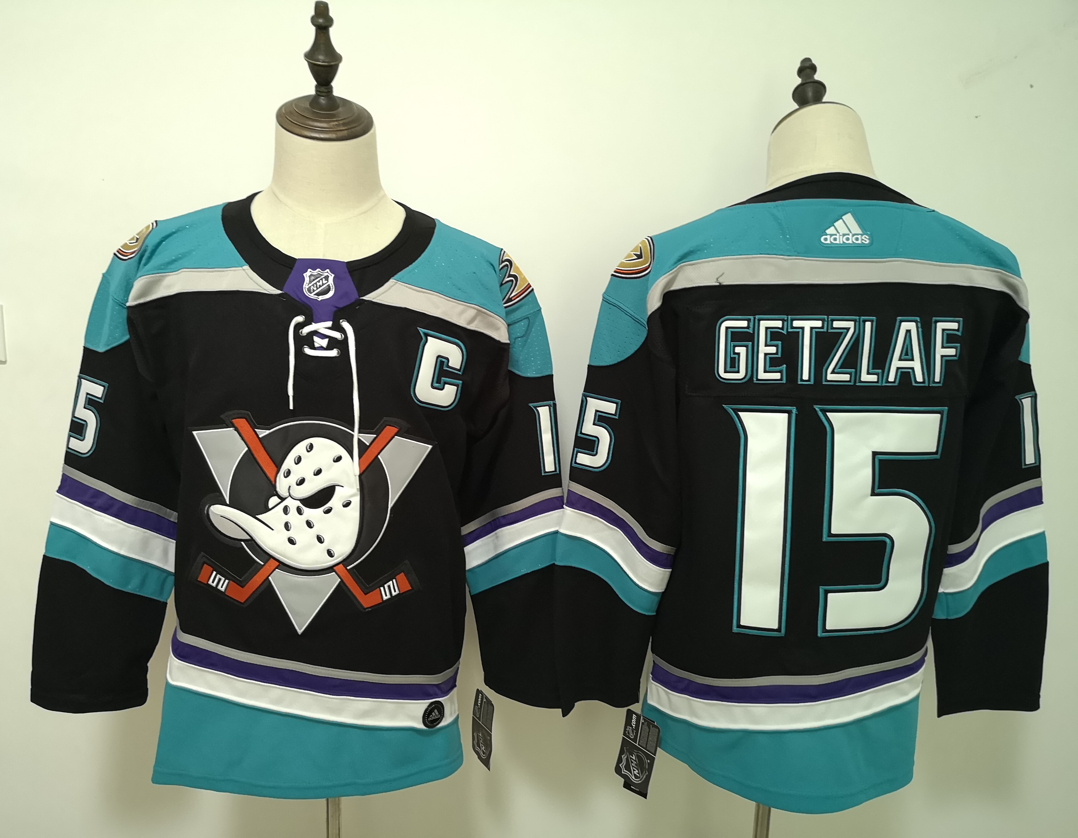 Fabuloso! Jersey Hockey Mighty Ducks Patos BORDADO Aqua Black Getzaf 15 Talla M